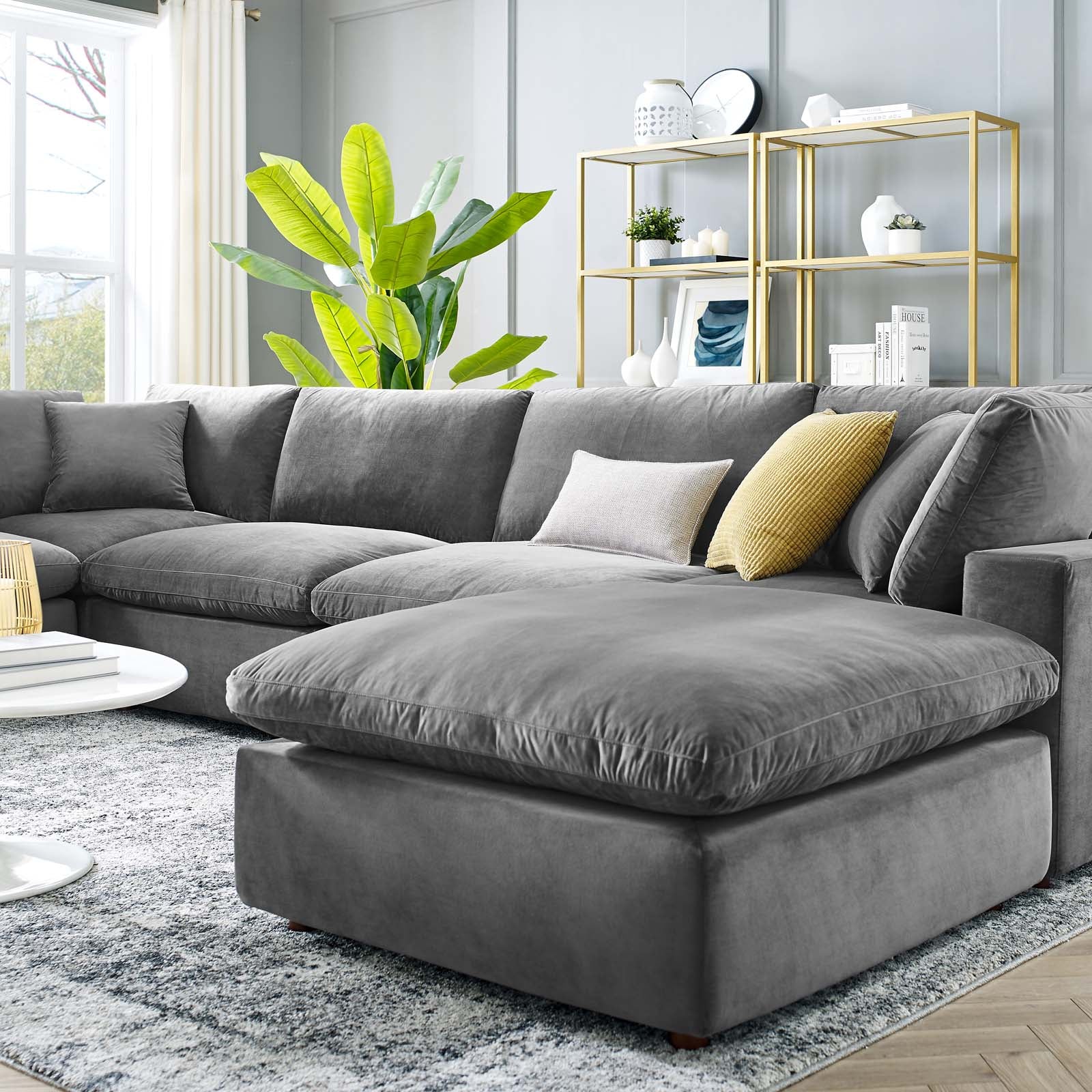Modway Sectional Sofas - Commix Down Filled Overstuffed Performance Velvet 7-Piece Sectional Sofa Gray