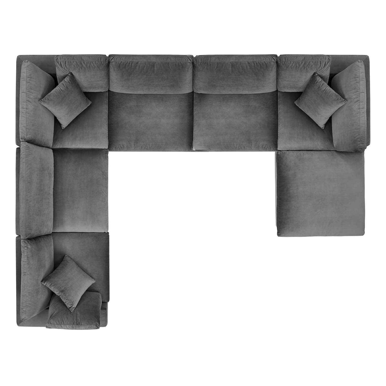 Modway Sectional Sofas - Commix Down Filled Overstuffed Performance Velvet 7-Piece Sectional Sofa Gray