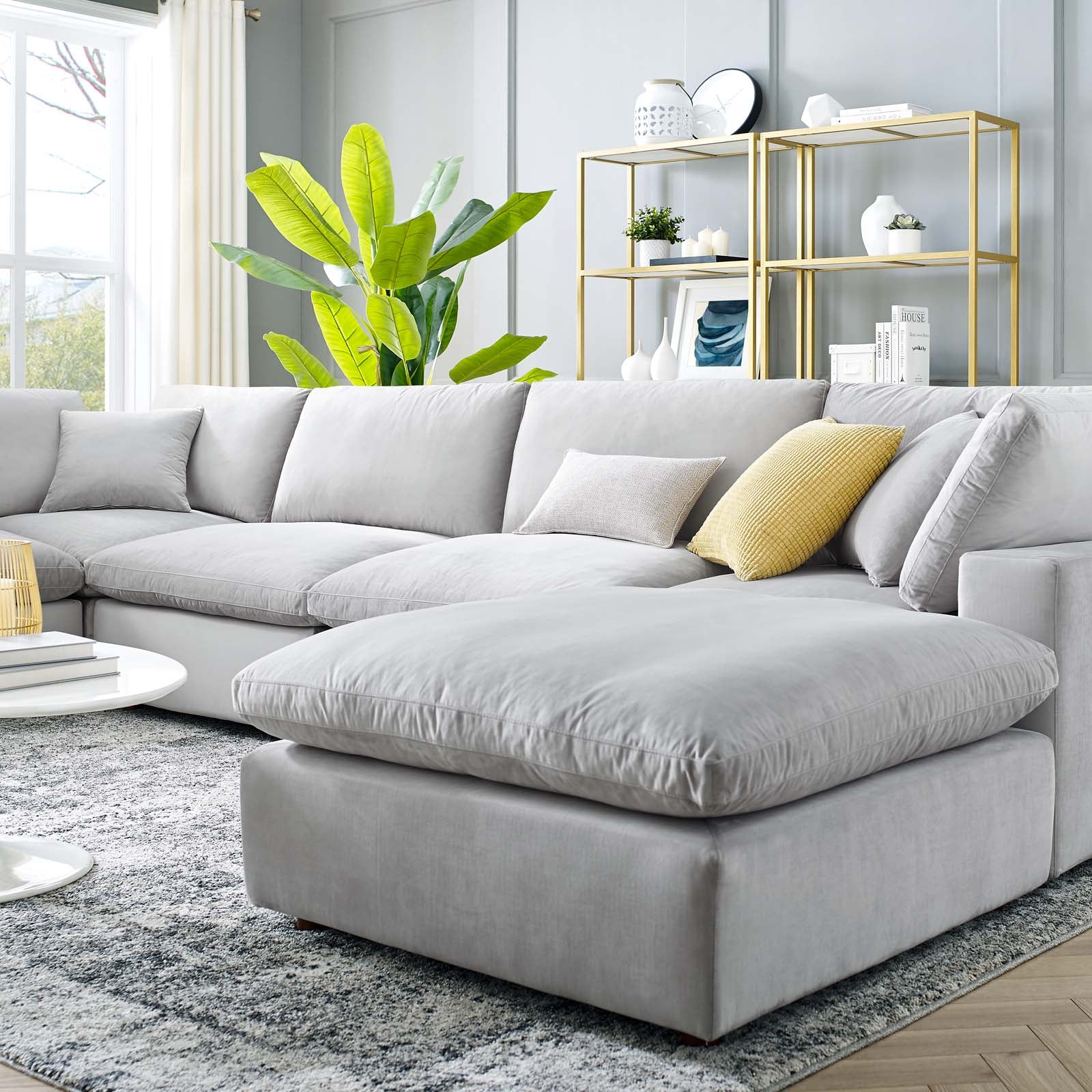 Modway Sectional Sofas - Commix Down Filled Overstuffed Performance Velvet 7 Piece Sectional Sofa Light Gray