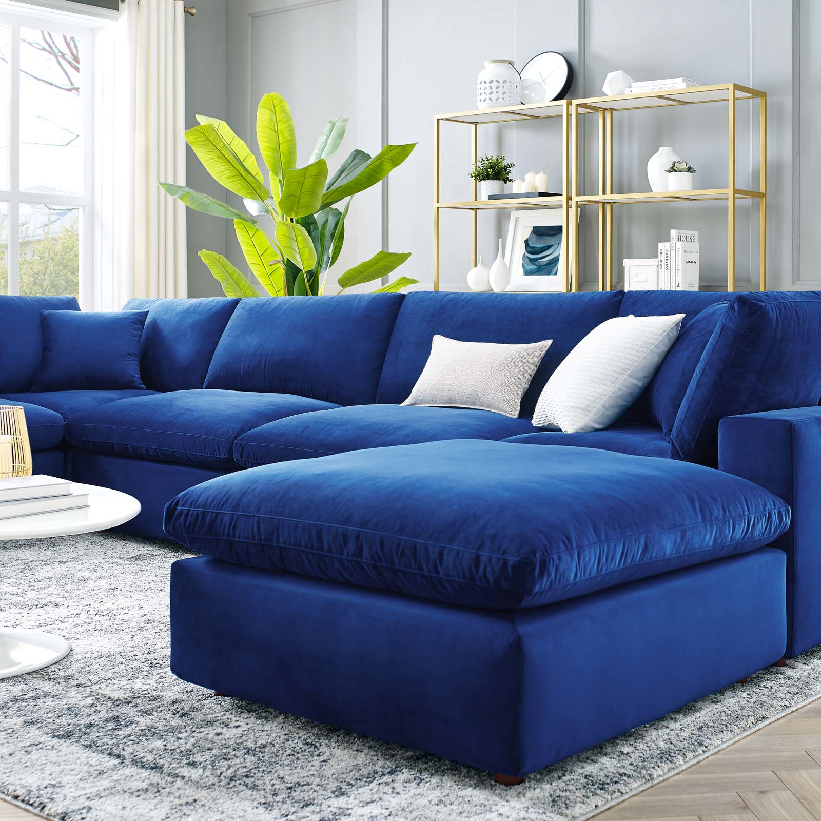 Modway Sectional Sofas - Commix Down Filled Overstuffed Performance Velvet 7-Piece Sectional Sofa Navy