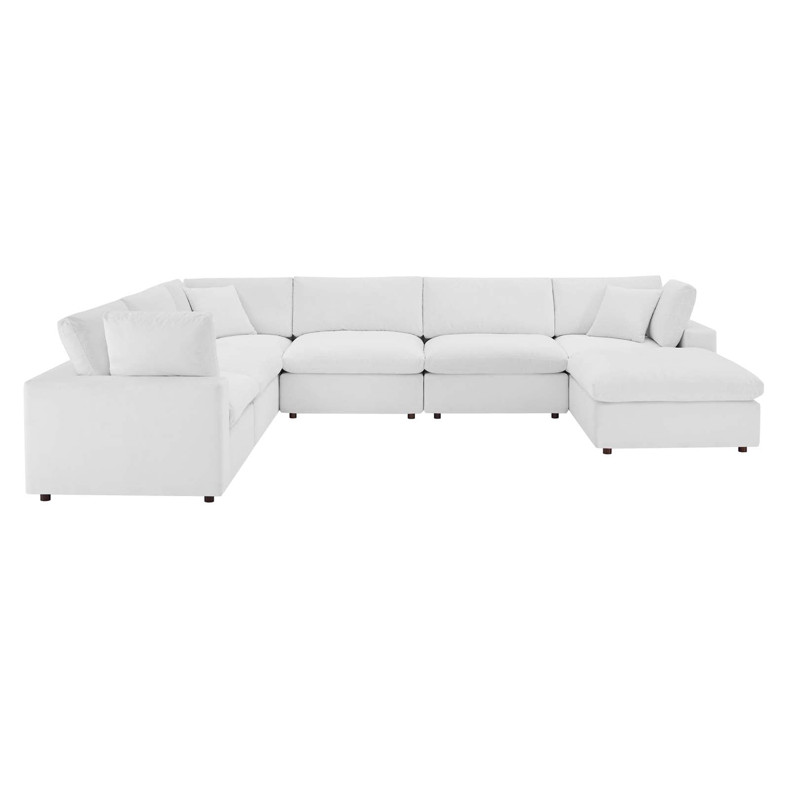 Modway Sectional Sofas - Commix Down Filled Overstuffed Performance Velvet 7-Piece Sectional Sofa White