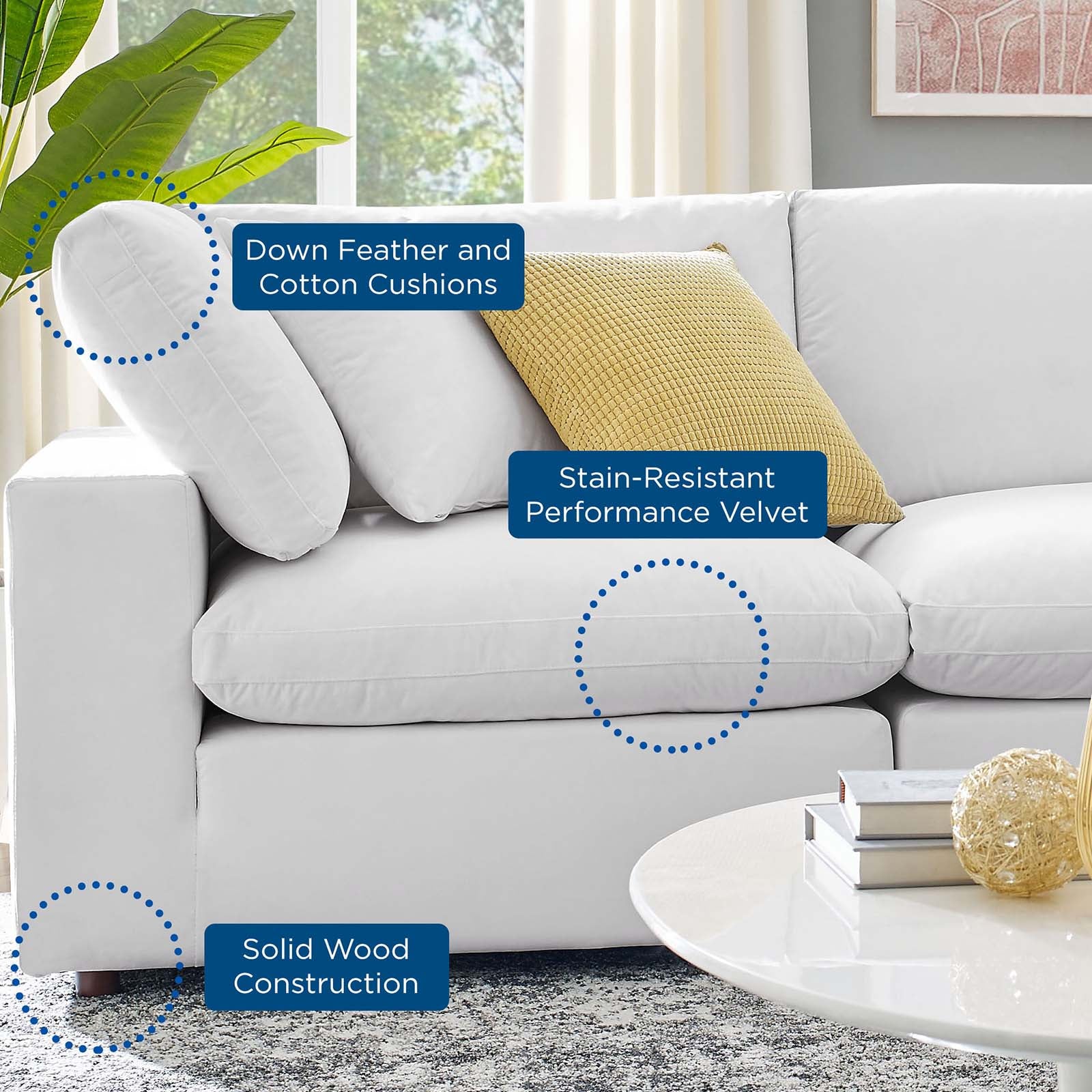 Modway Sectional Sofas - Commix Down Filled Overstuffed Performance Velvet 7-Piece Sectional Sofa White