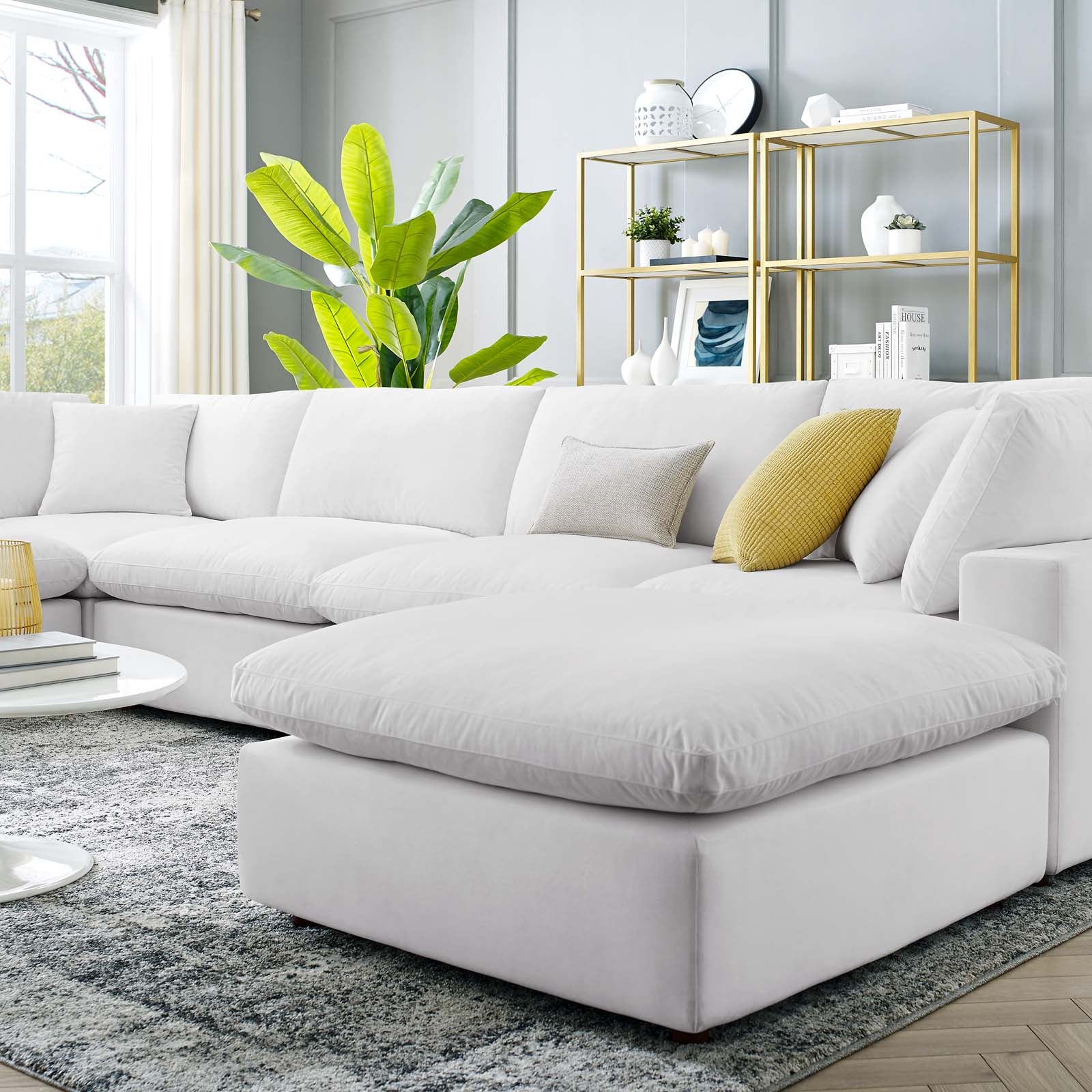 Modway Sectional Sofas - Commix Down Filled Overstuffed Performance Velvet 7-Piece Sectional Sofa White