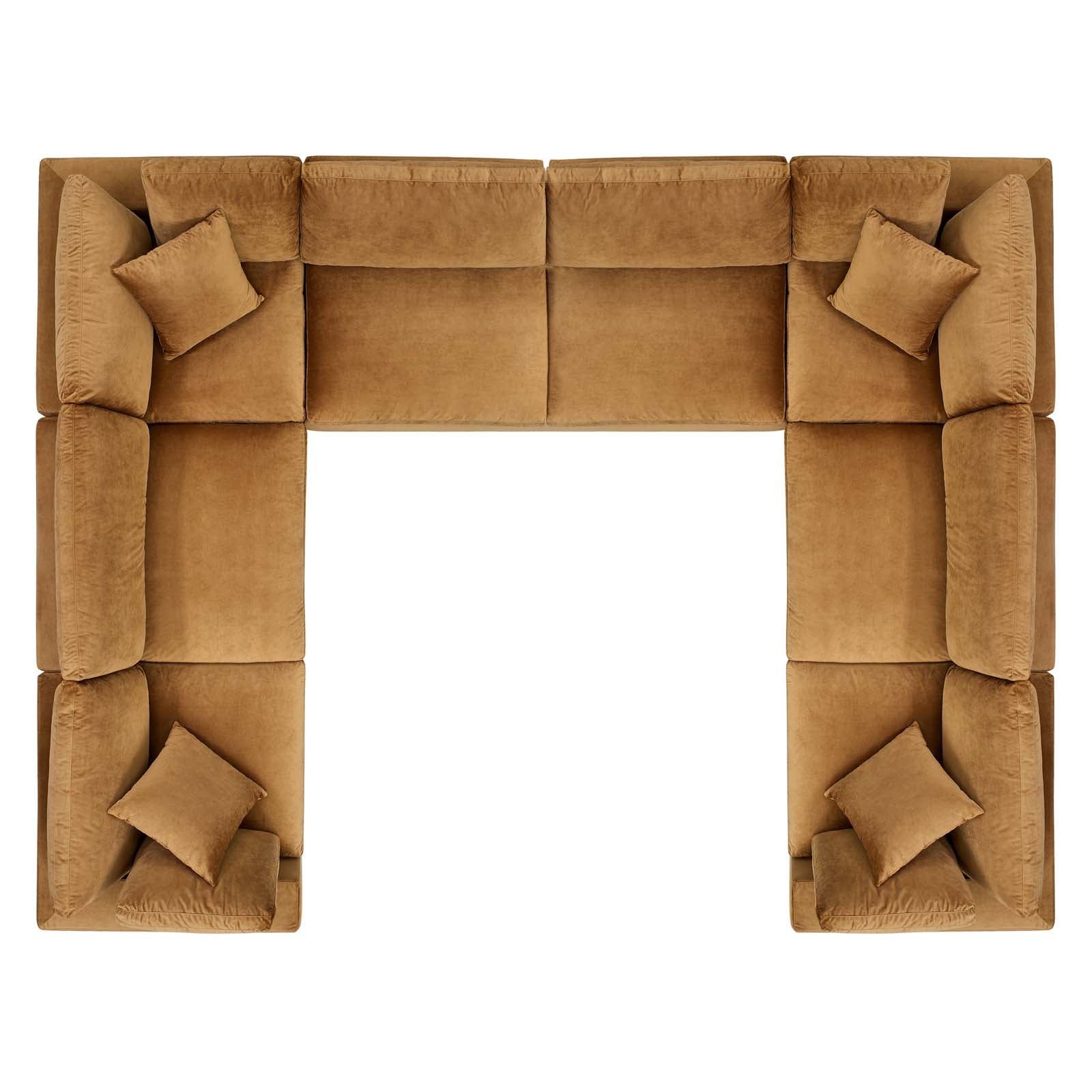 Modway Sectional Sofas - Commix Down Filled Overstuffed Performance Velvet 8 Piece Sectional Sofa Cognac