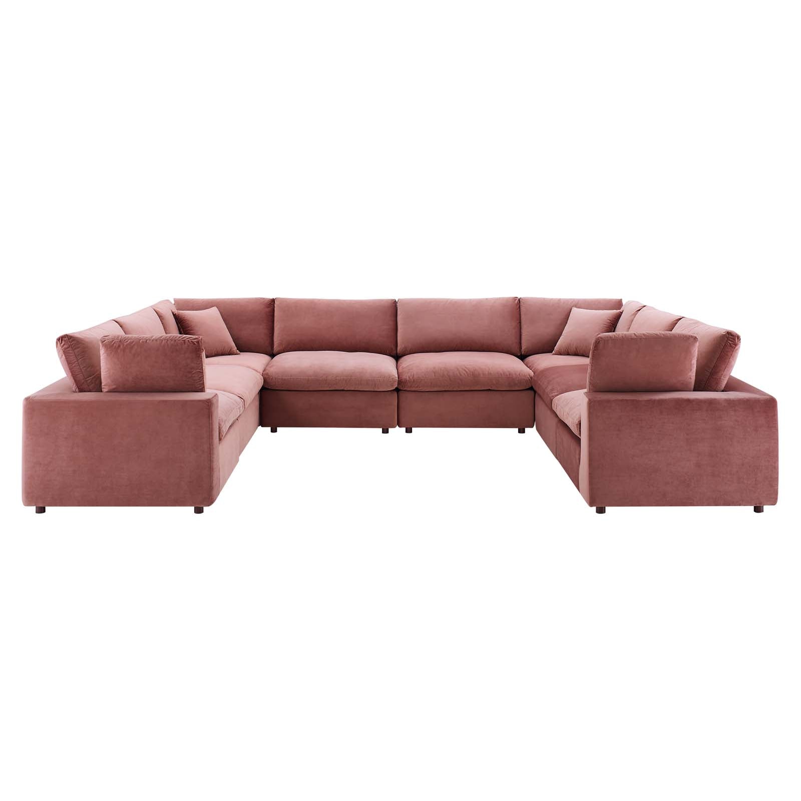 Modway Sectional Sofas - Commix Down Filled Overstuffed Performance Velvet 8-Piece Sectional Sofa Dusty Rose