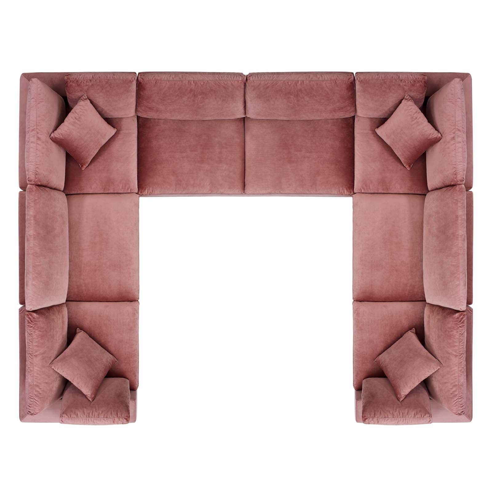 Modway Sectional Sofas - Commix Down Filled Overstuffed Performance Velvet 8-Piece Sectional Sofa Dusty Rose