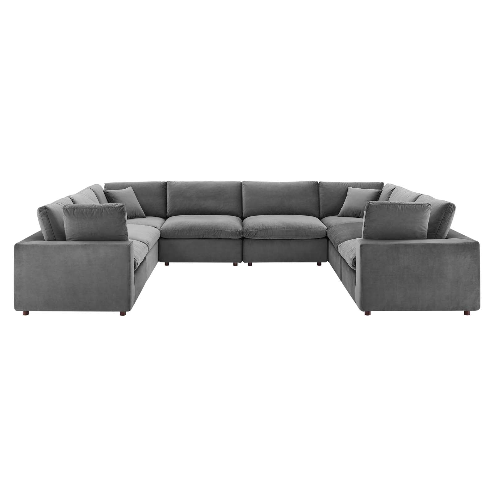 Modway Sectional Sofas - Commix Down Filled Overstuffed Performance Velvet 8-Piece Sectional Sofa Gray