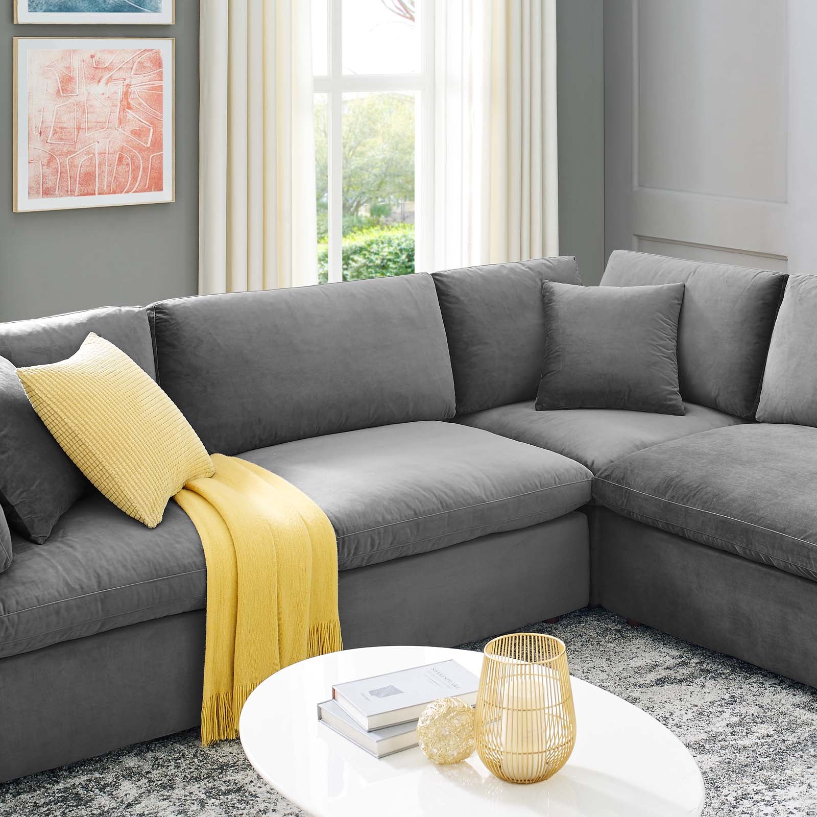 Modway Sectional Sofas - Commix Down Filled Overstuffed Performance Velvet 8-Piece Sectional Sofa Gray