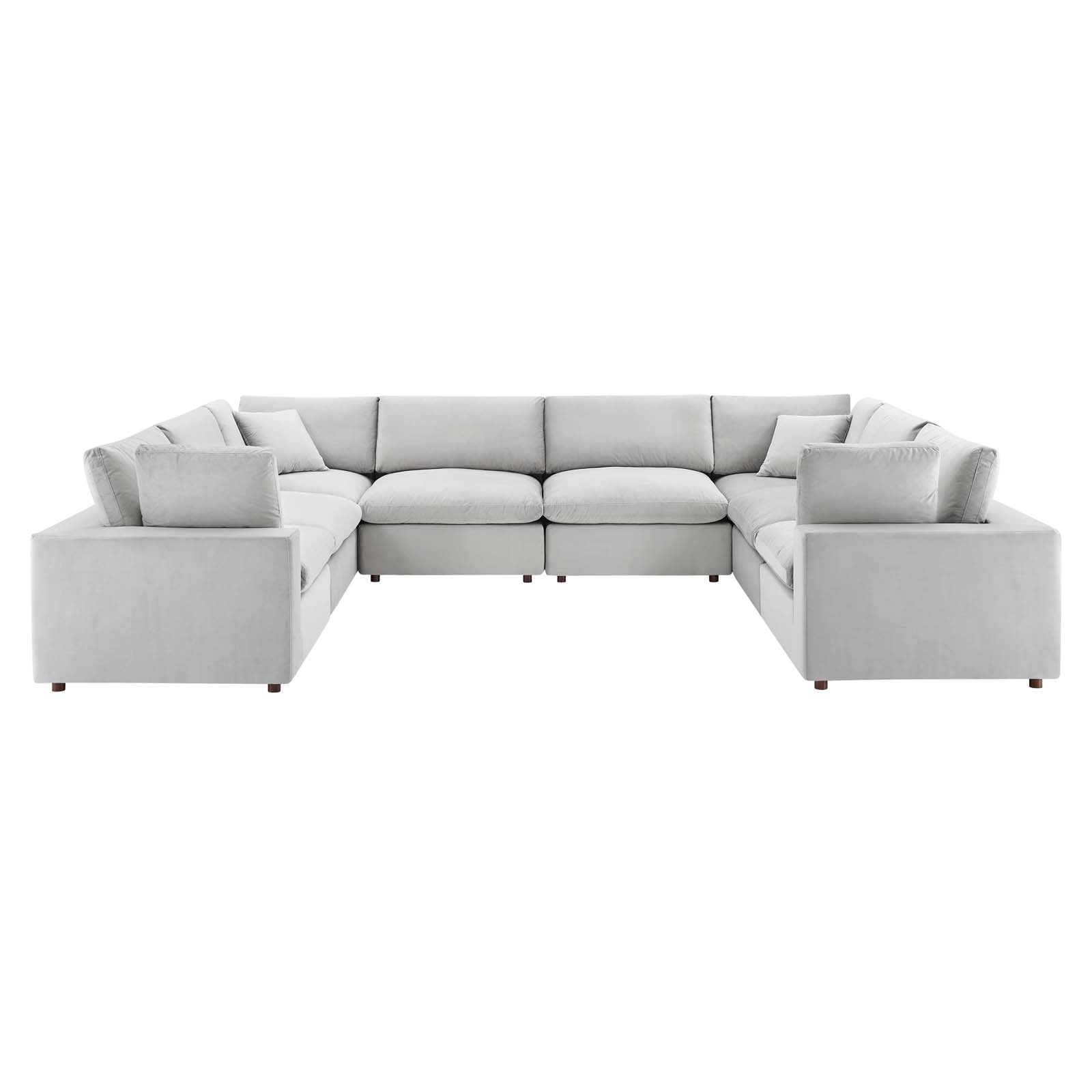 Modway Sectional Sofas - Commix-Down-Filled-Overstuffed-Performance-Velvet- 8-Piece-Sectional-Sofa-Light-Gray