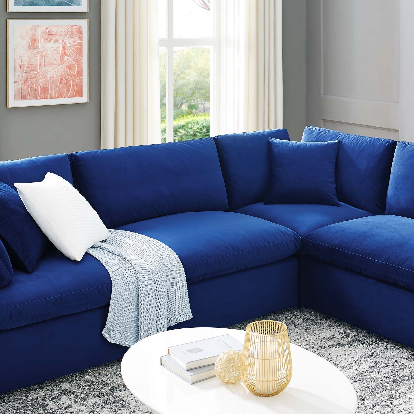 Modway Sectional Sofas - Commix Down Filled Overstuffed Performance Velvet 8-Piece Sectional Sofa Navy