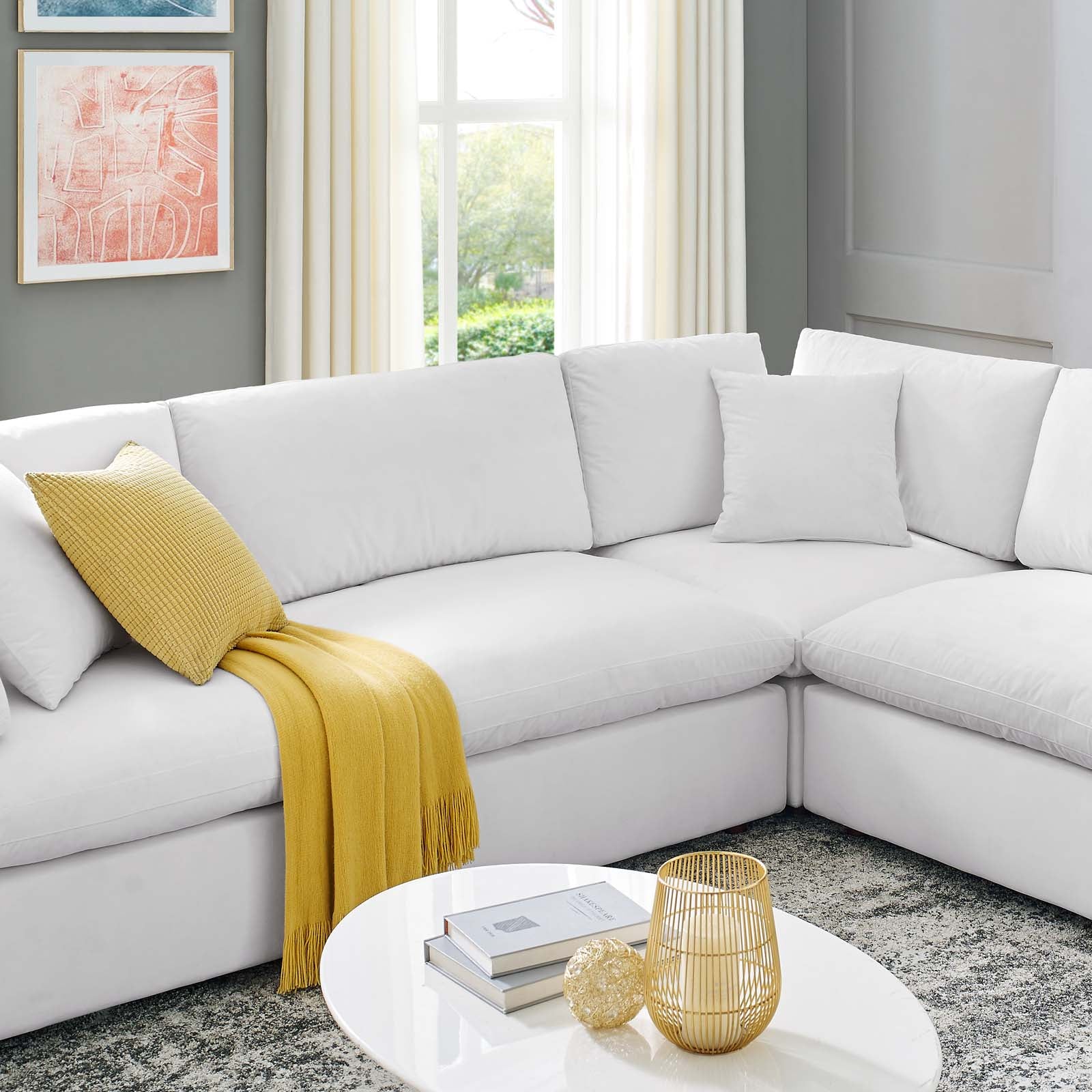 Modway Sectional Sofas - Commix Down Filled Overstuffed Performance Velvet 8-Piece Sectional Sofa White