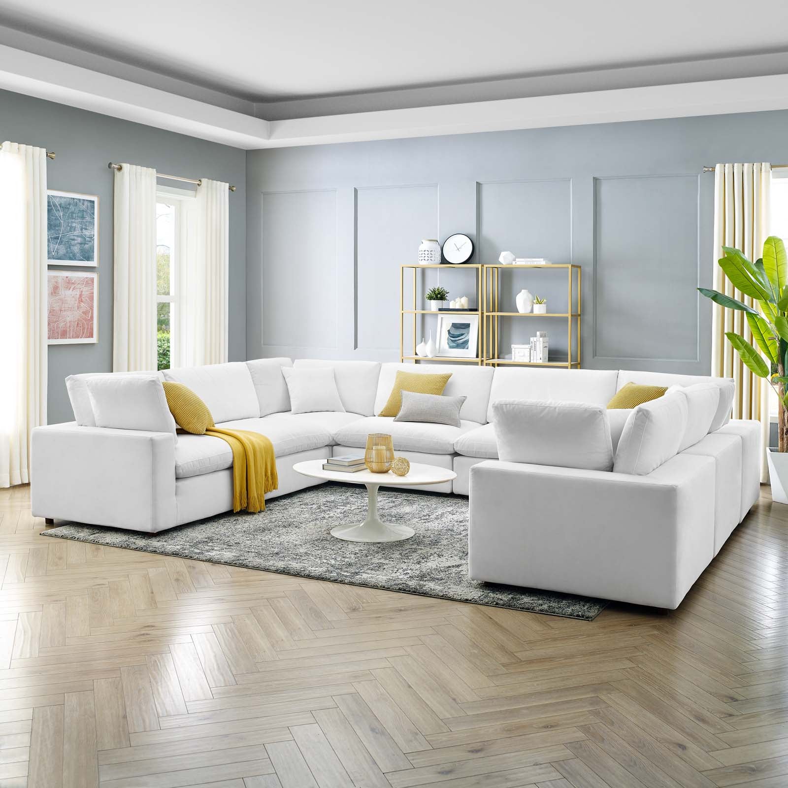 Modway Sectional Sofas - Commix Down Filled Overstuffed Performance Velvet 8-Piece Sectional Sofa White