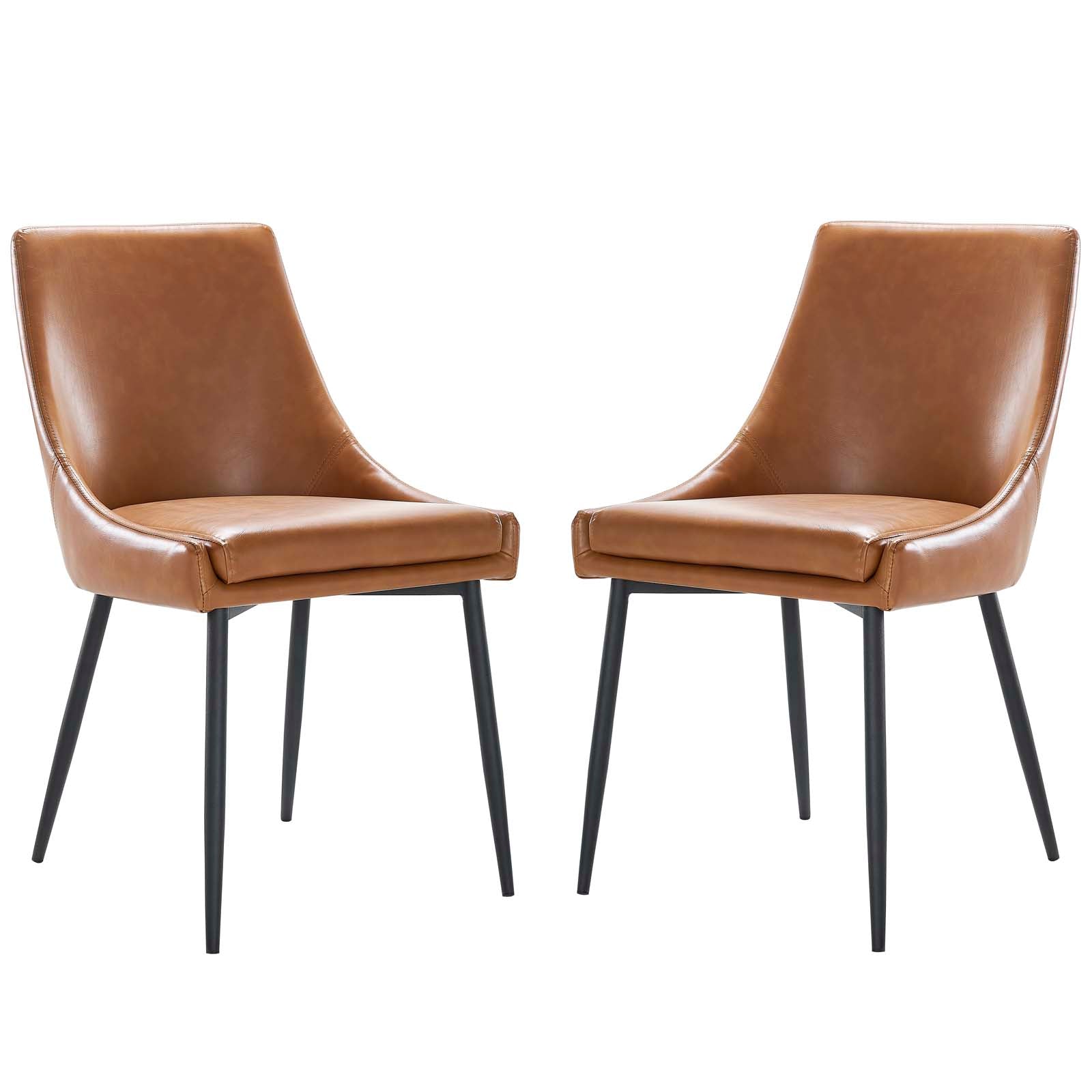 Modway Dining Chairs - Viscount Vegan Leather Dining Chairs - Set Of 2 Black Tan