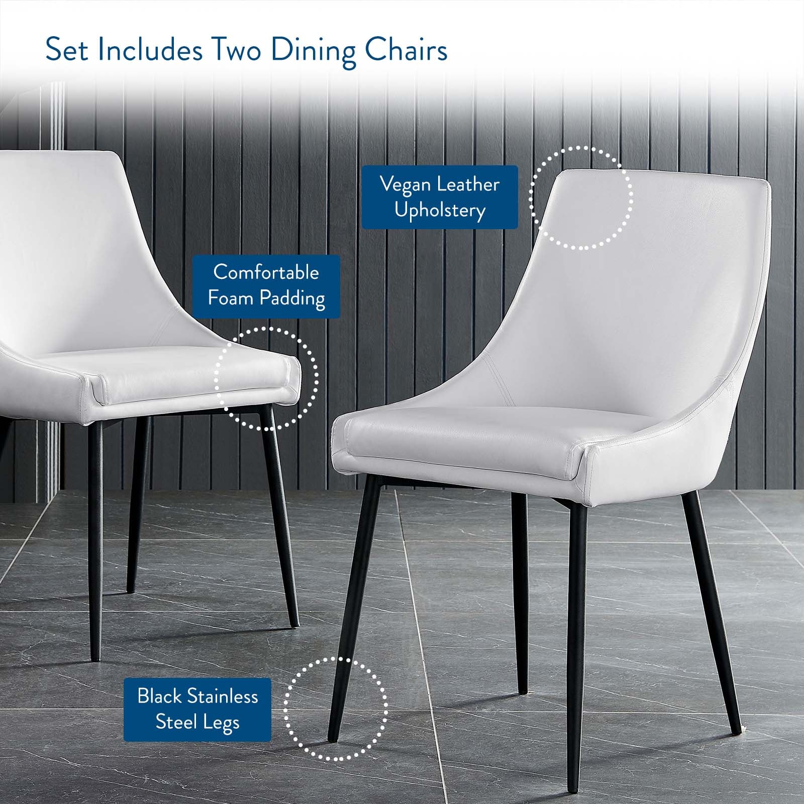 Modway Dining Chairs - Viscount Vegan Leather Dining Chairs - Set Of 2 Black White