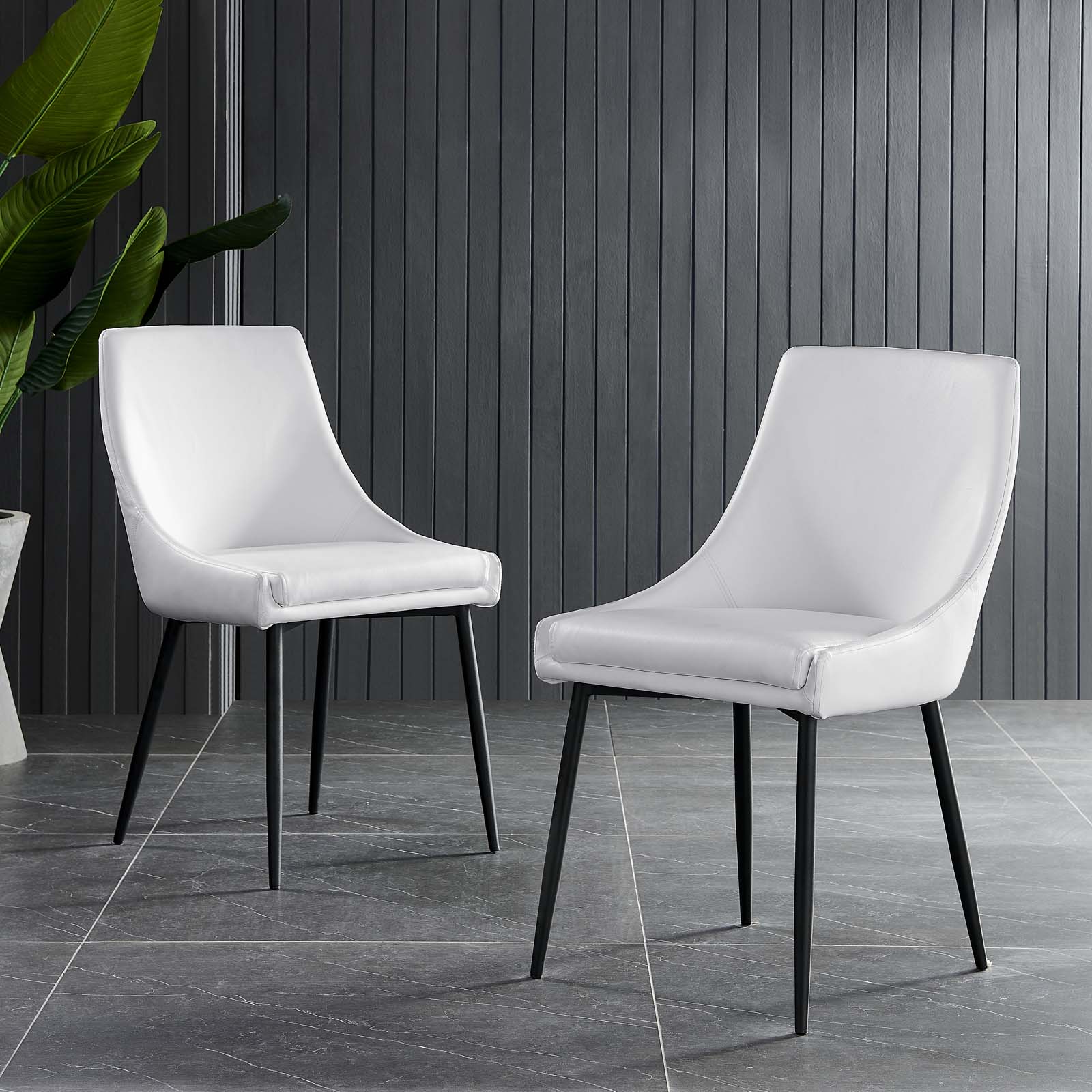 Modway Dining Chairs - Viscount Vegan Leather Dining Chairs - Set Of 2 Black White