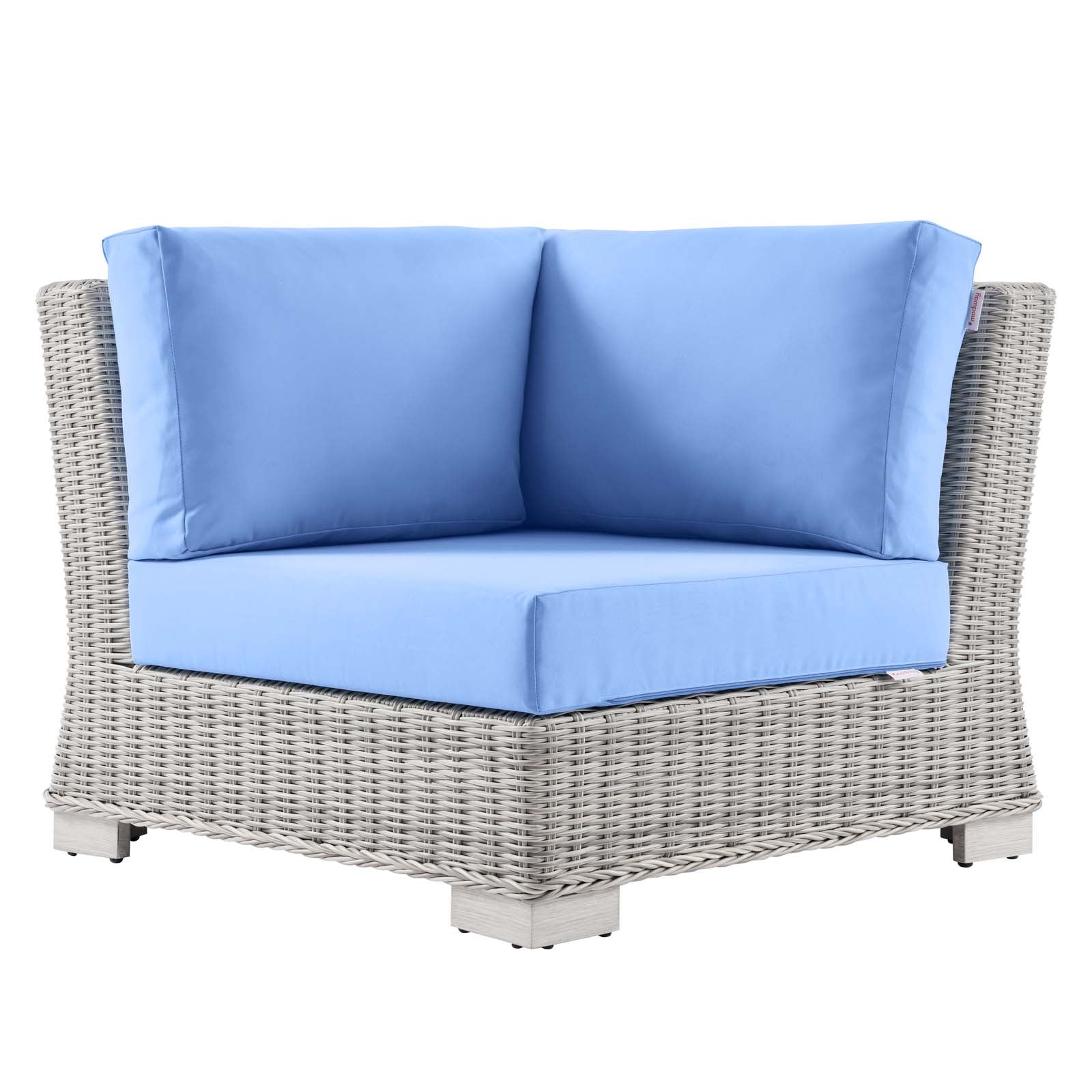 Modway Outdoor Chairs - Conway Outdoor Patio Wicker Rattan Corner Chair Light Gray Light Blue