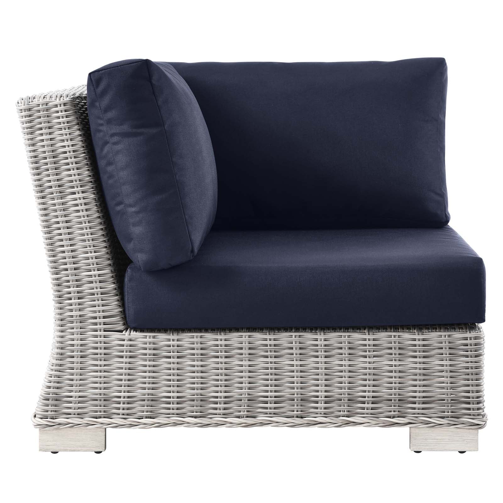 Modway Outdoor Chairs - Conway Outdoor Patio Wicker Rattan Corner Chair Light Gray Navy