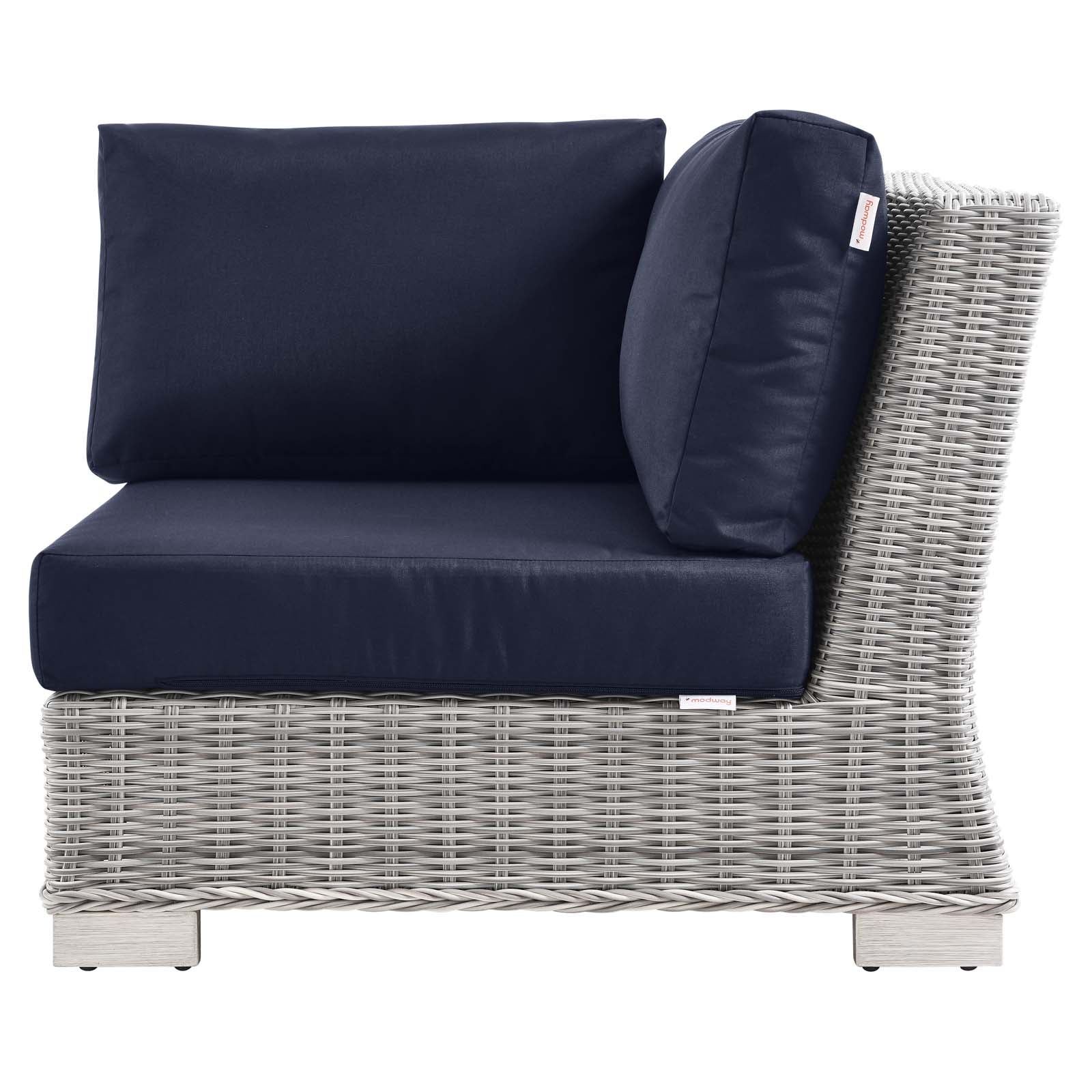 Modway Outdoor Chairs - Conway Outdoor Patio Wicker Rattan Corner Chair Light Gray Navy