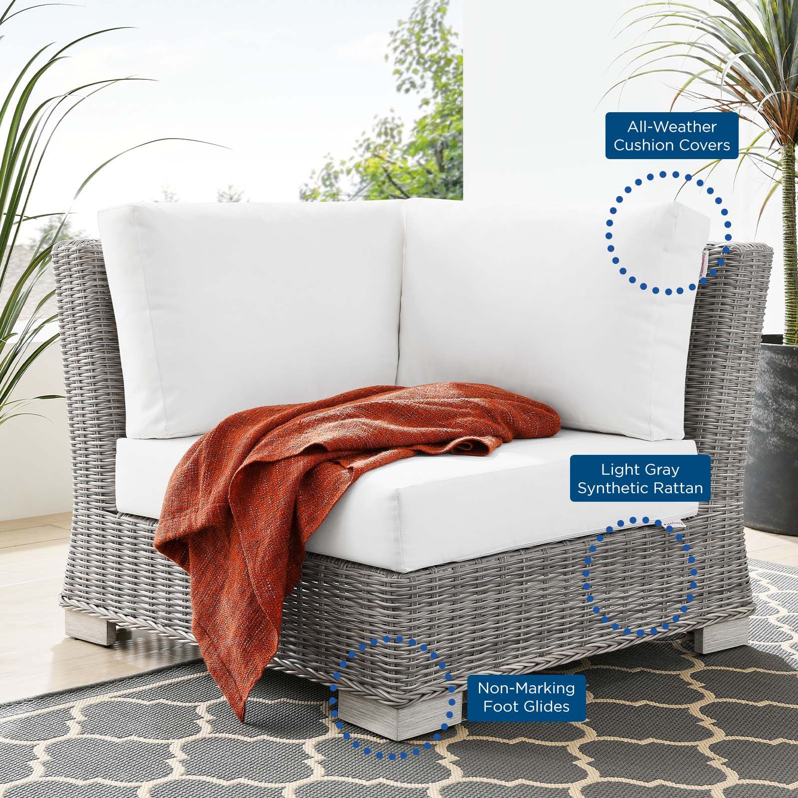 Modway Outdoor Chairs - Conway Outdoor Patio Wicker Rattan Corner Chair Light Gray White