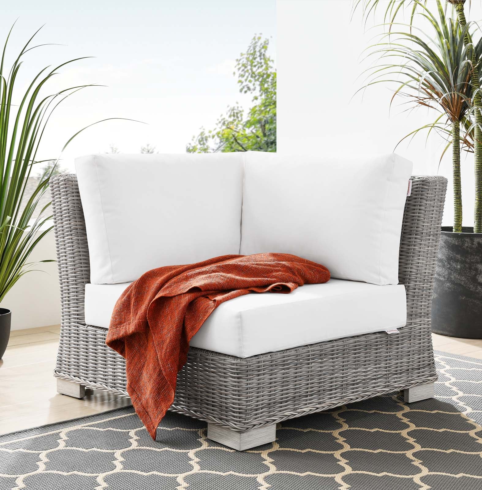 Modway Outdoor Chairs - Conway Outdoor Patio Wicker Rattan Corner Chair Light Gray White