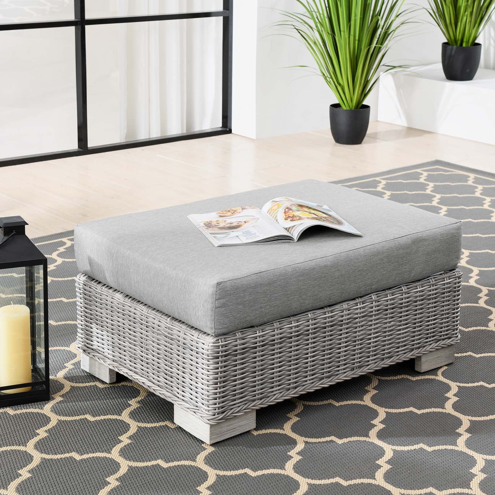 Modway Outdoor Ottomans - Conway Outdoor Patio Wicker Rattan Ottoman Light Gray