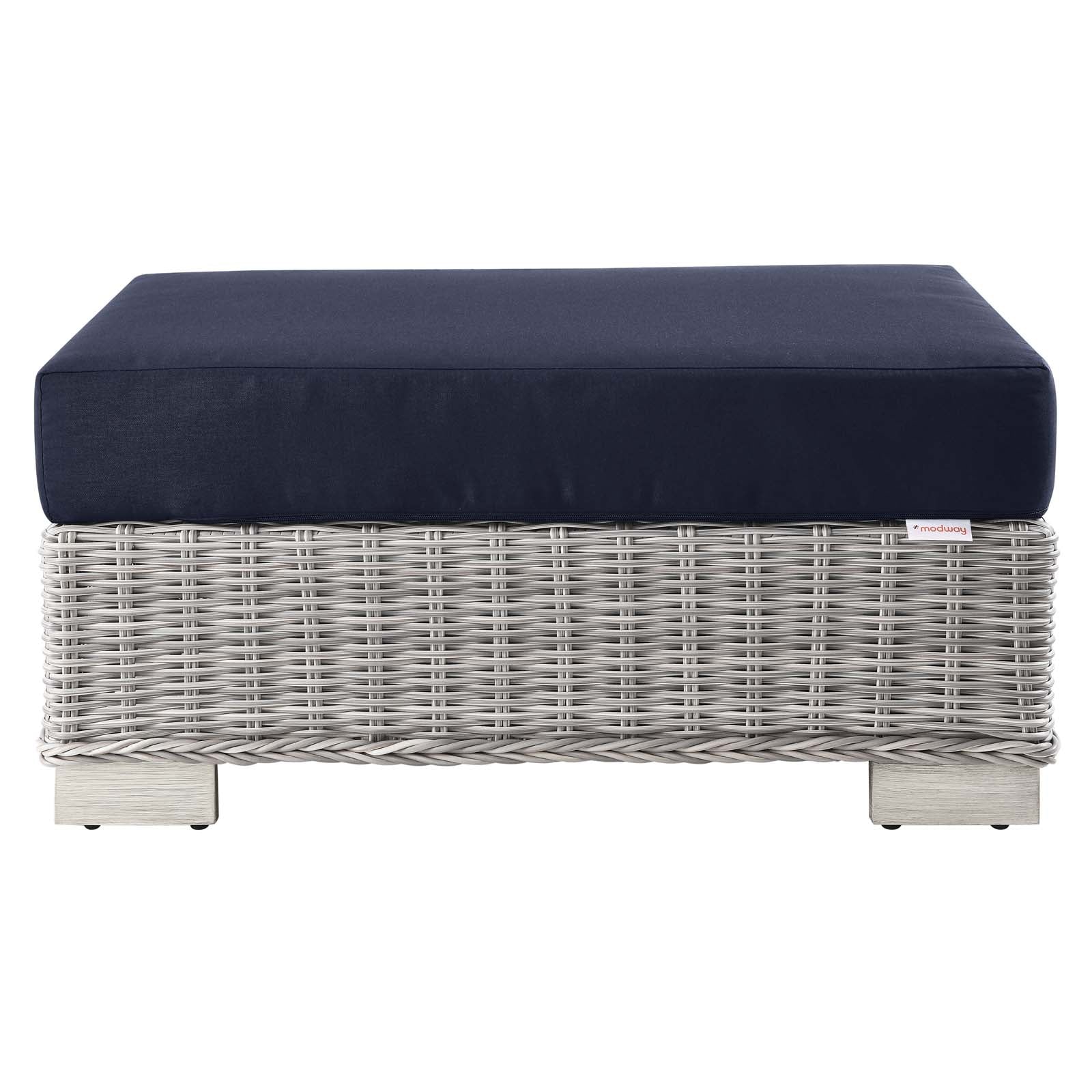 Modway Outdoor Ottomans - Conway Outdoor Patio Wicker Rattan Ottoman Light Gray Navy