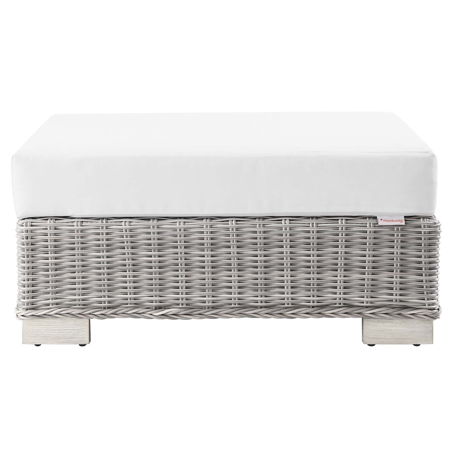 Modway Outdoor Ottomans - Conway Outdoor Patio Wicker Rattan Ottoman Light Gray White