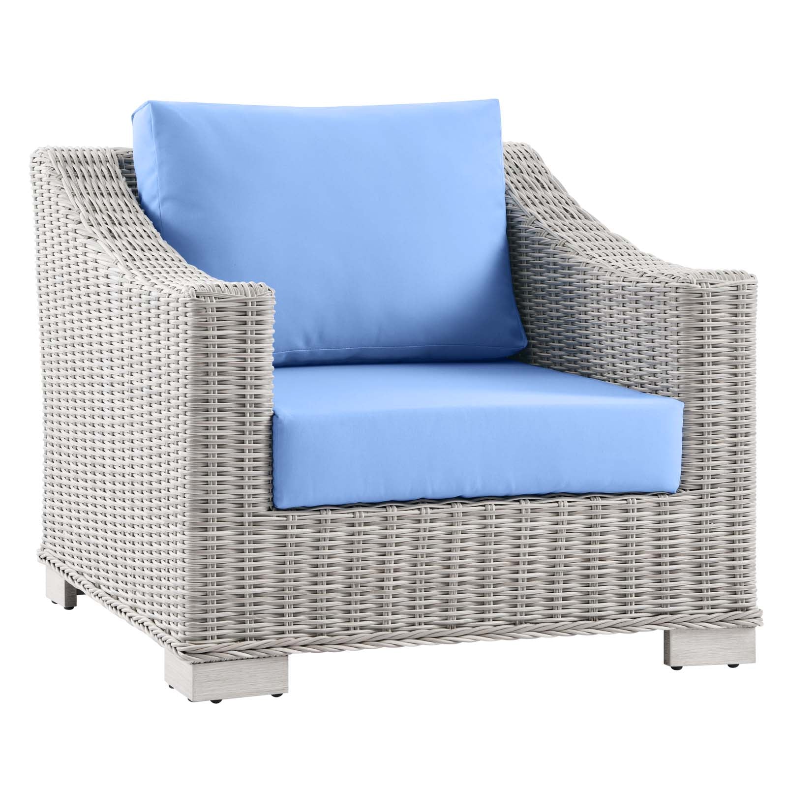 Modway Outdoor Chairs - Conway Outdoor Patio Wicker Rattan Armchair Light Gray Light Blue