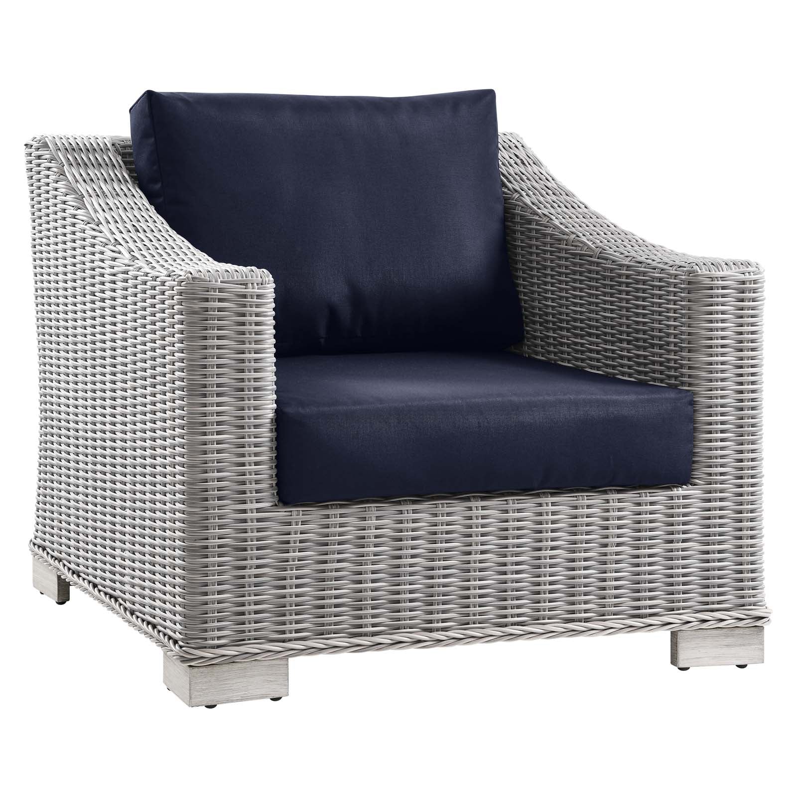 Modway Outdoor Chairs - Conway Outdoor Patio Wicker Rattan Armchair Light Gray Navy