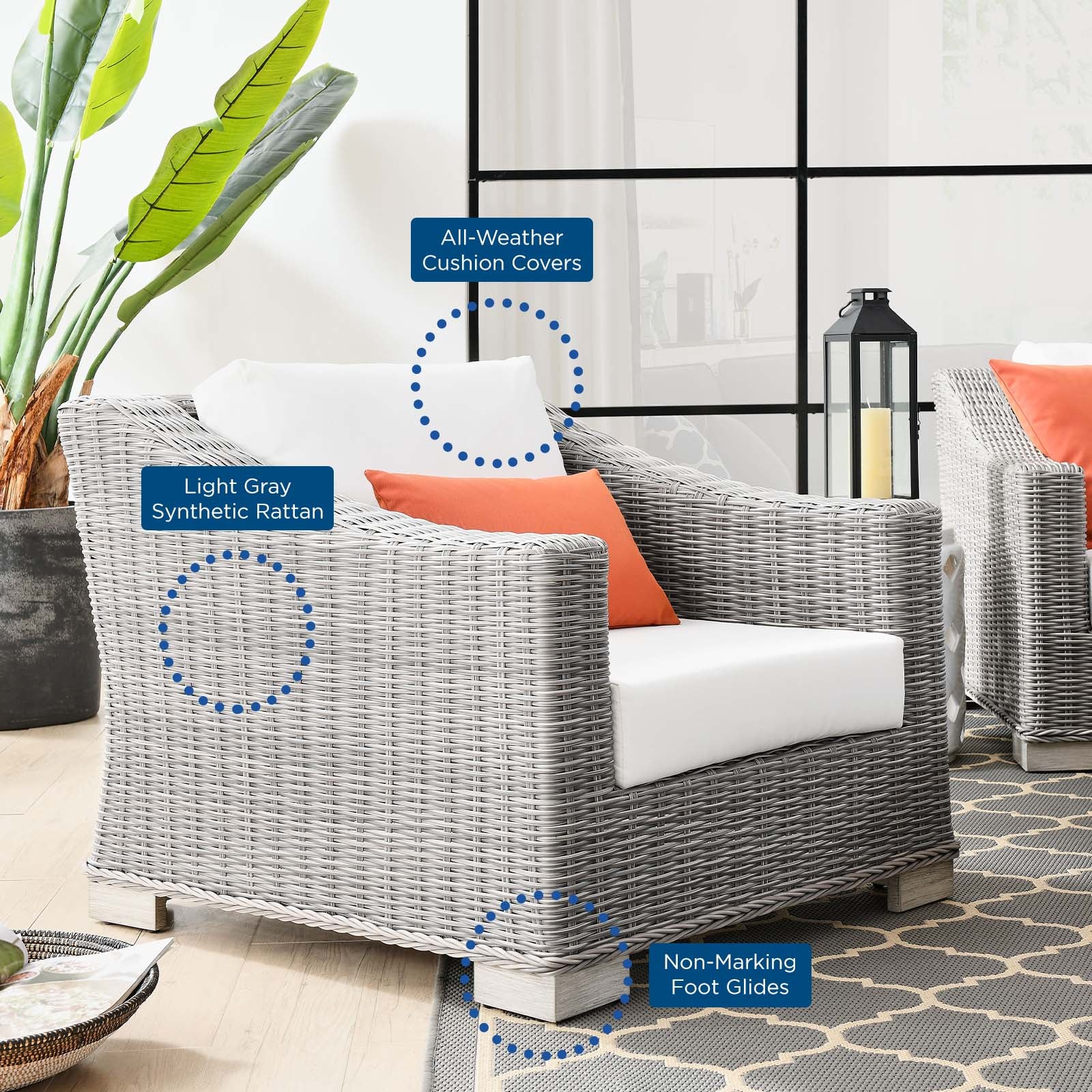 Modway Outdoor Chairs - Conway Outdoor Patio Wicker Rattan Armchair Light Gray White