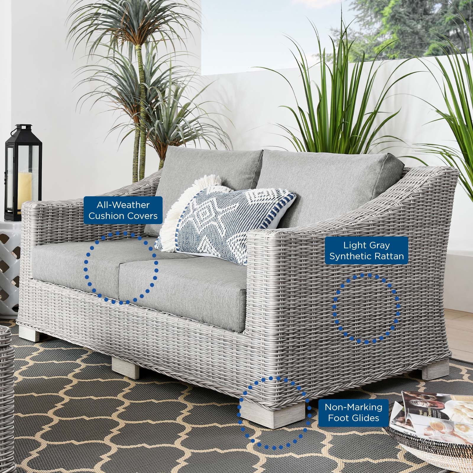 Modway Outdoor Sofas - Conway Outdoor Patio Wicker Rattan Loveseat Light Gray