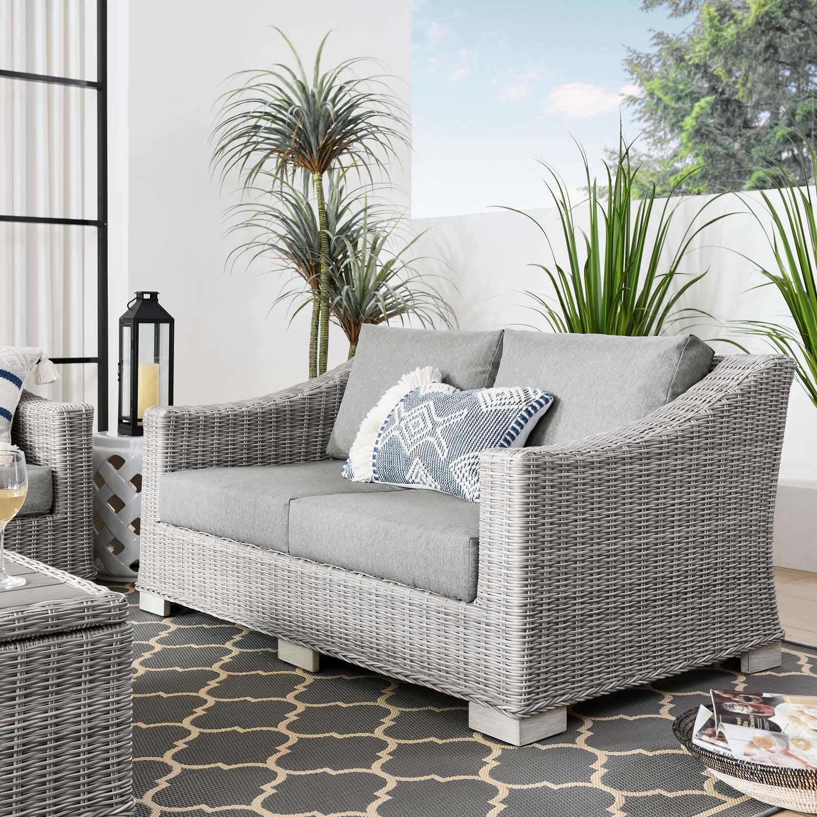 Modway Outdoor Sofas - Conway Outdoor Patio Wicker Rattan Loveseat Light Gray