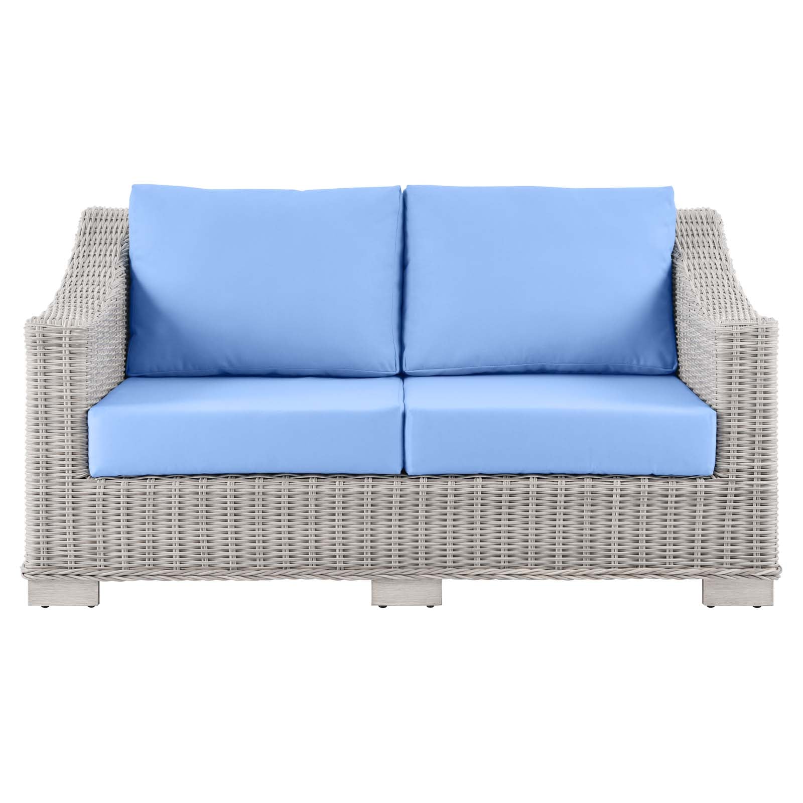 Modway Outdoor Sofas - Conway Outdoor Patio Wicker Rattan Loveseat Light Gray Light Blue