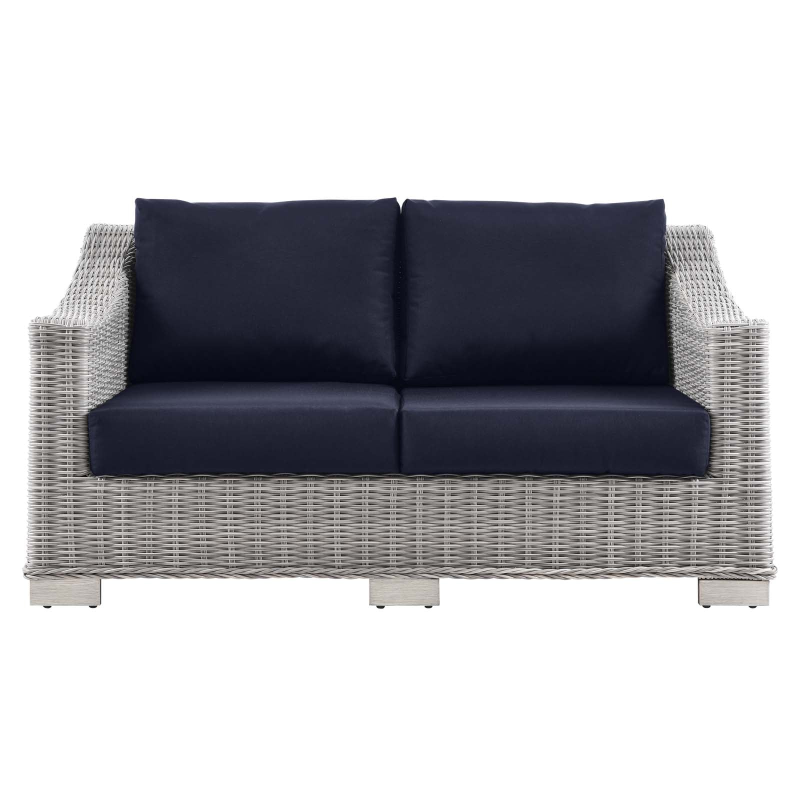 Modway Outdoor Sofas - Conway Outdoor Patio Wicker Rattan Loveseat Light Gray Navy