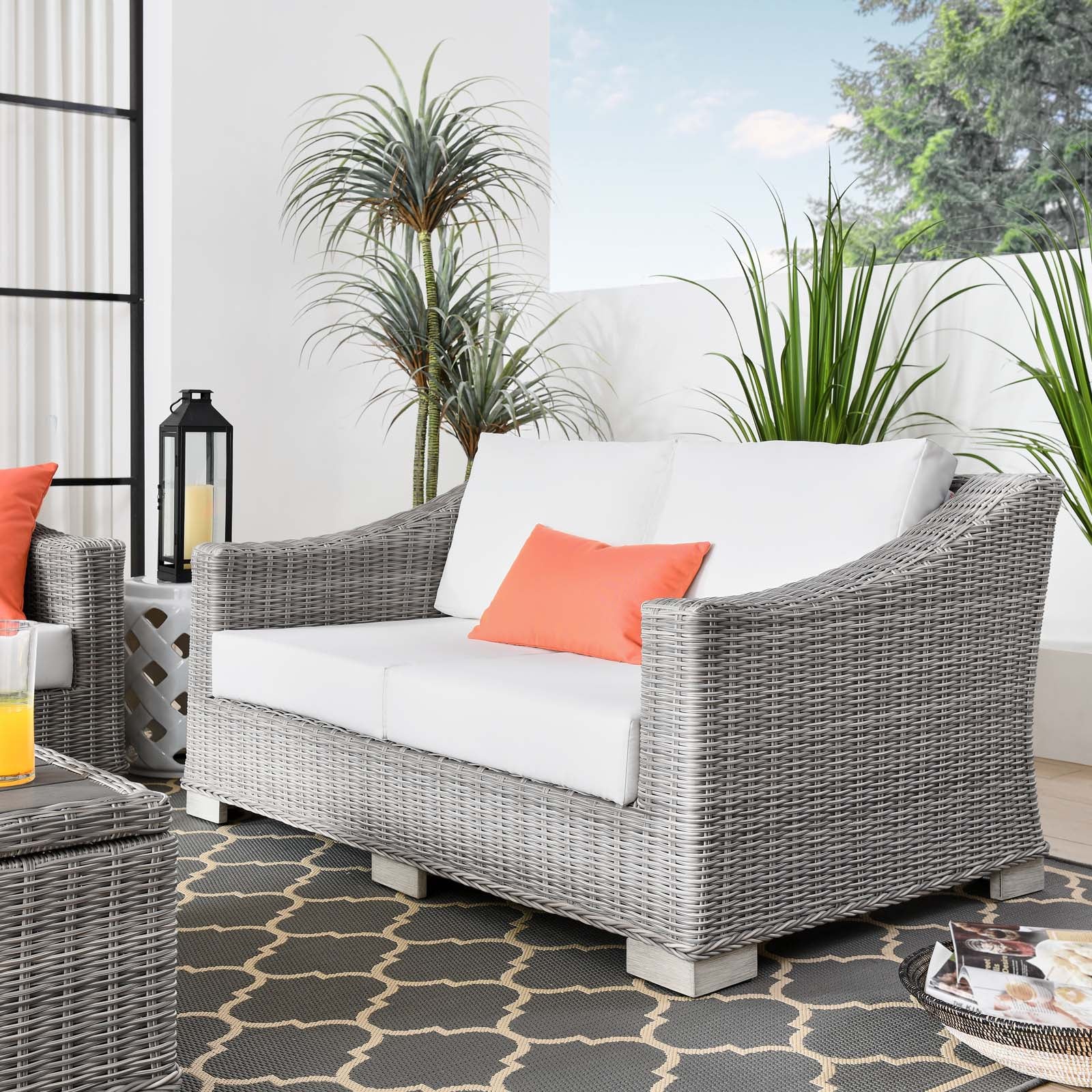 Modway Outdoor Sofas - Conway Outdoor Patio Wicker Rattan Loveseat Light Gray White