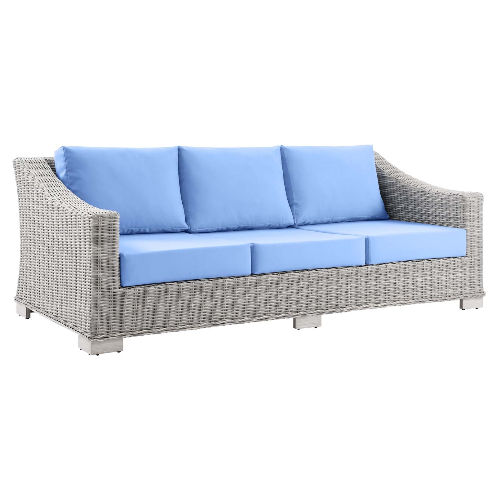 Modway Outdoor Sofas - Conway Outdoor Patio Wicker Rattan Sofa Light Gray Light Blue