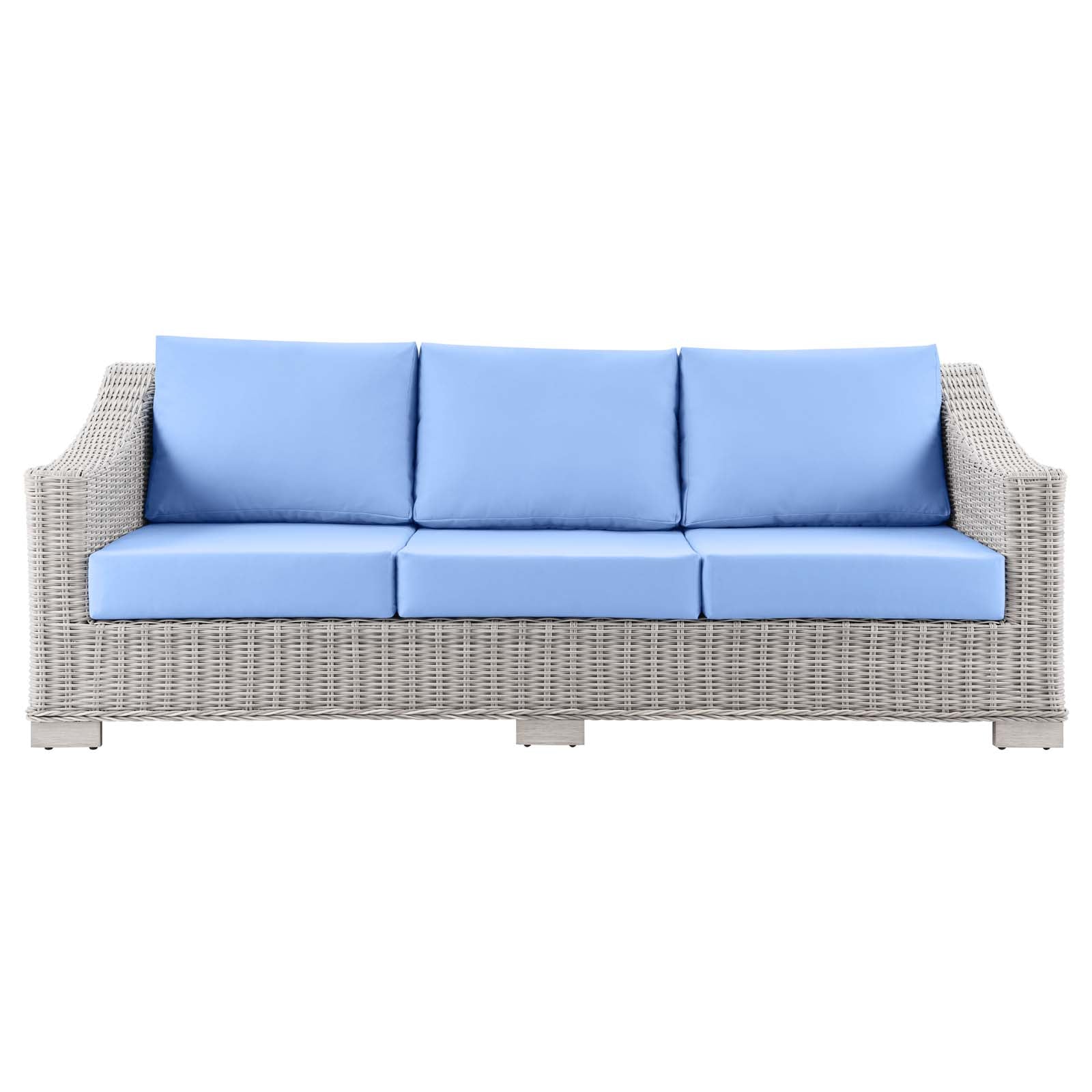 Modway Outdoor Sofas - Conway Outdoor Patio Wicker Rattan Sofa Light Gray Light Blue