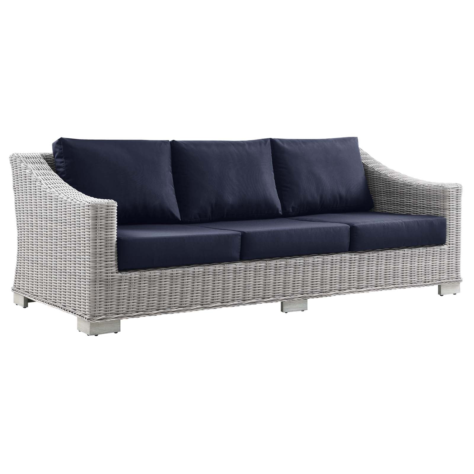 Modway Outdoor Sofas - Conway Outdoor Patio Wicker Rattan Sofa Light Gray Navy