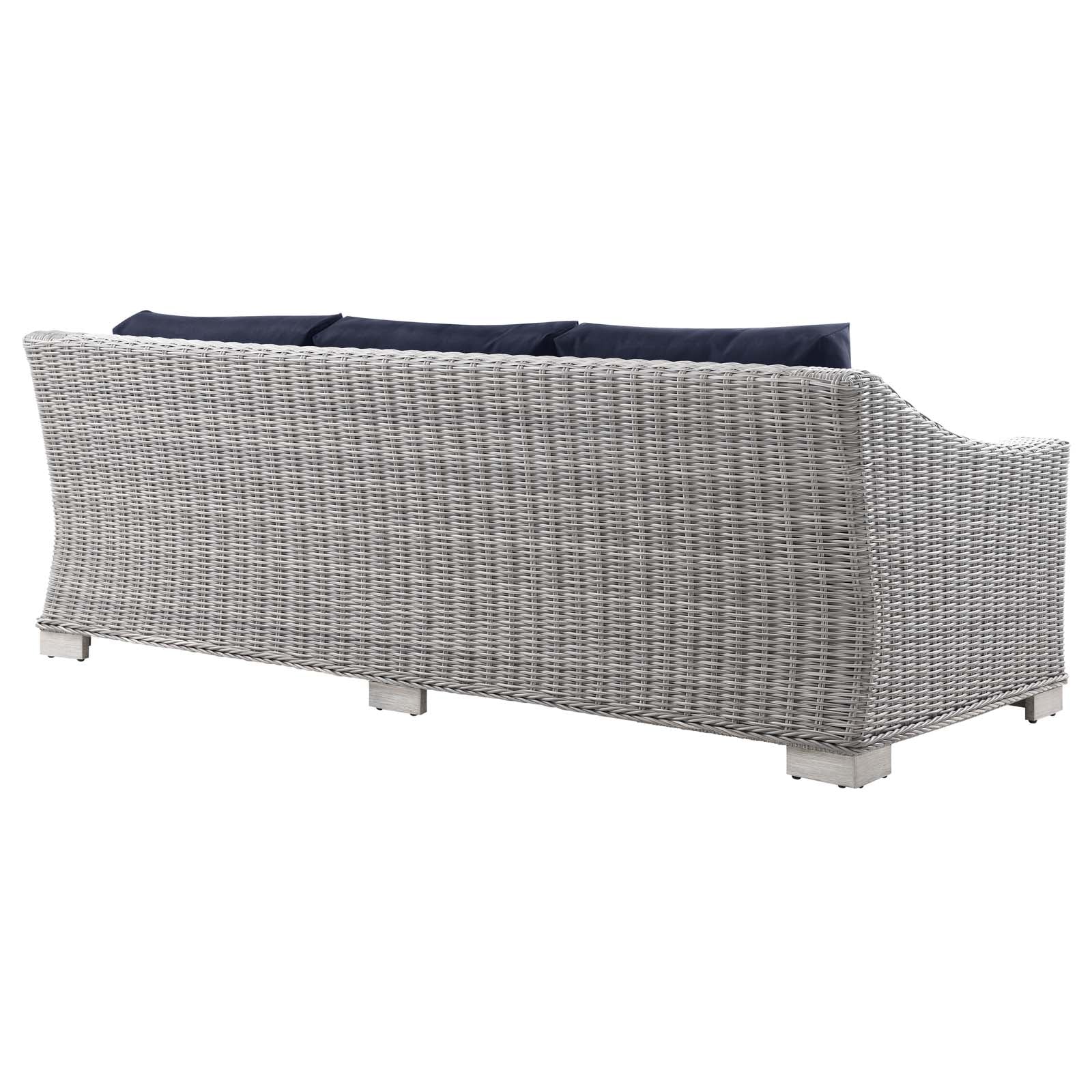 Modway Outdoor Sofas - Conway Outdoor Patio Wicker Rattan Sofa Light Gray Navy