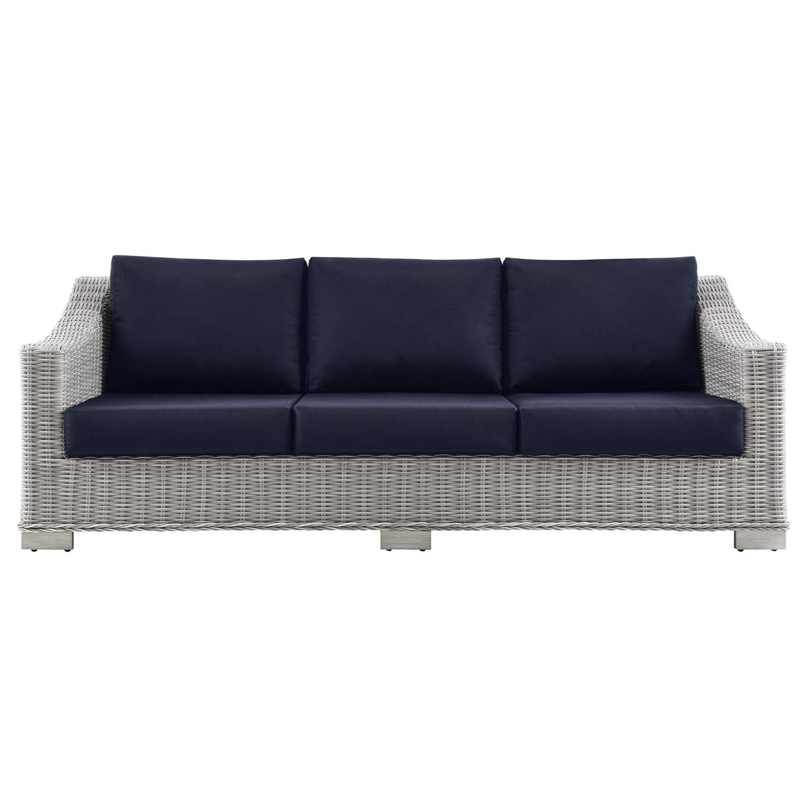 Modway Outdoor Sofas - Conway Outdoor Patio Wicker Rattan Sofa Light Gray Navy