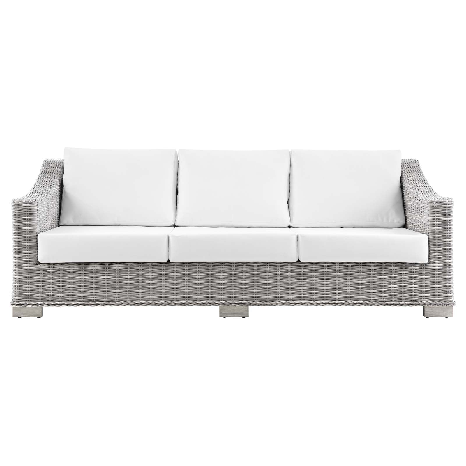 Modway Outdoor Sofas - Conway Outdoor Patio Wicker Rattan Sofa Light Gray White
