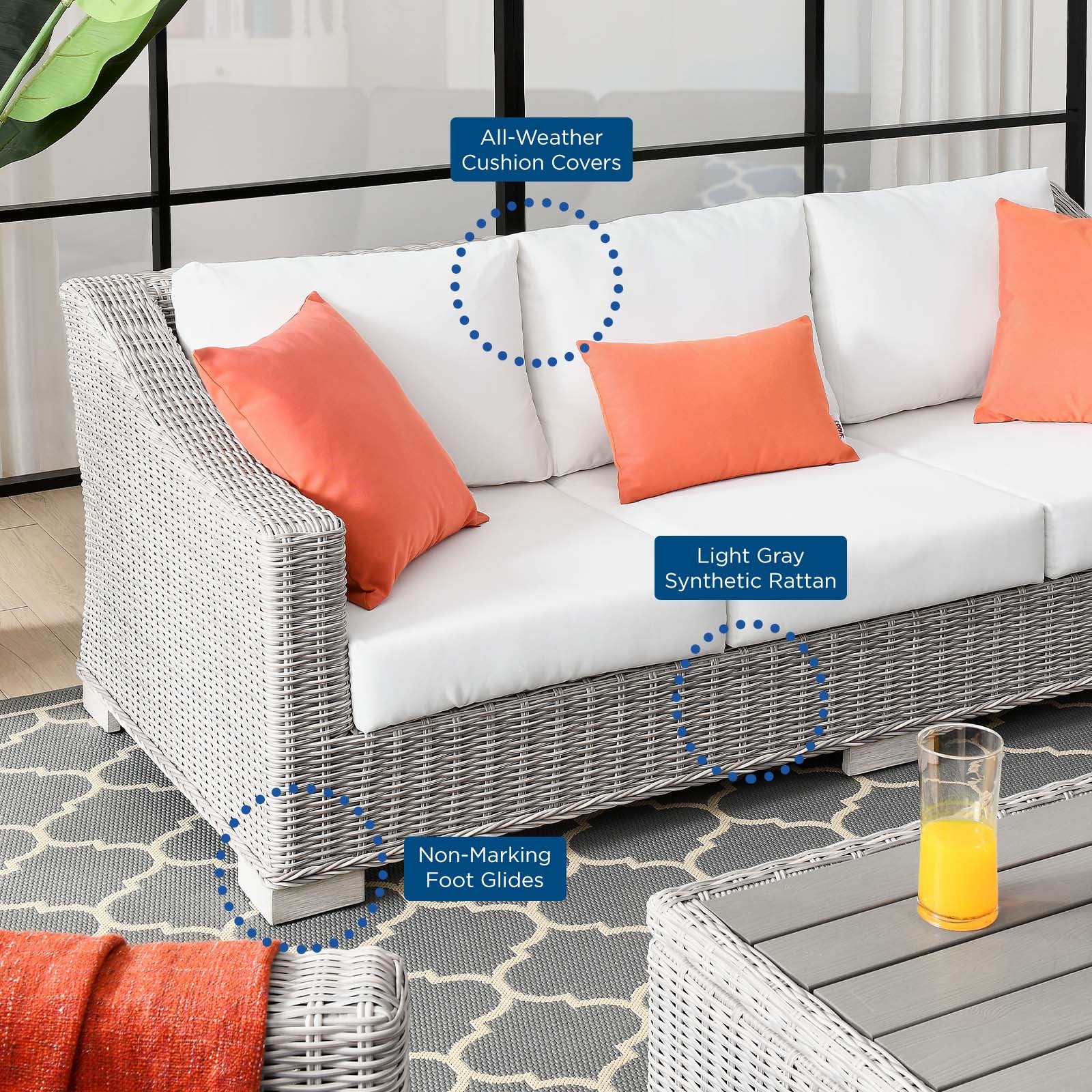 Modway Outdoor Sofas - Conway Outdoor Patio Wicker Rattan Sofa Light Gray White