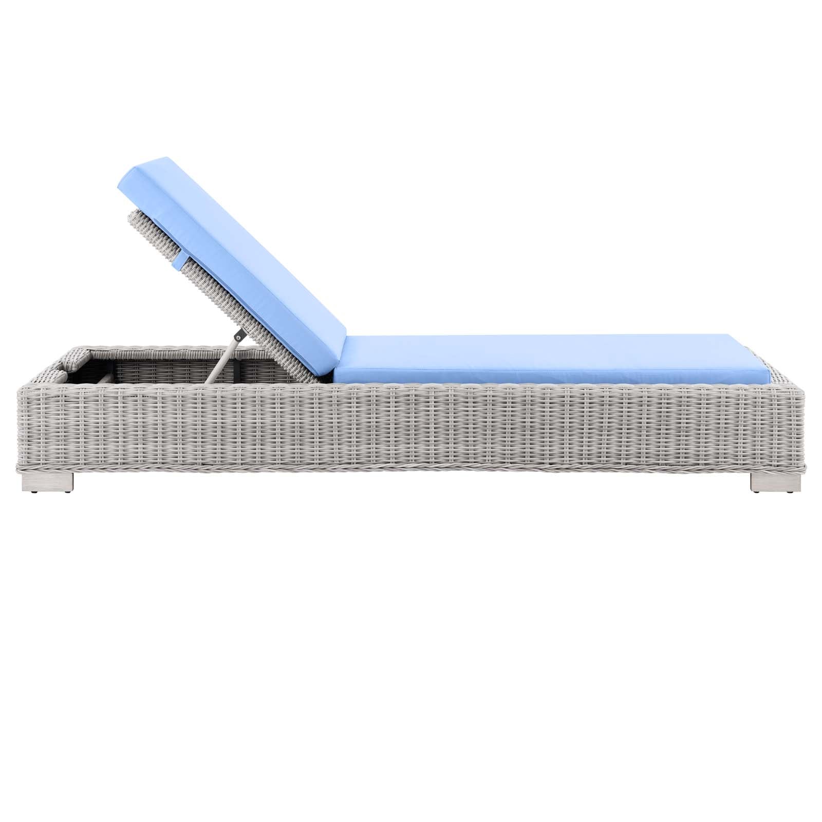 Modway Outdoor Loungers - Conway Outdoor Patio Wicker Rattan Chaise Lounge Light Gray Light Blue