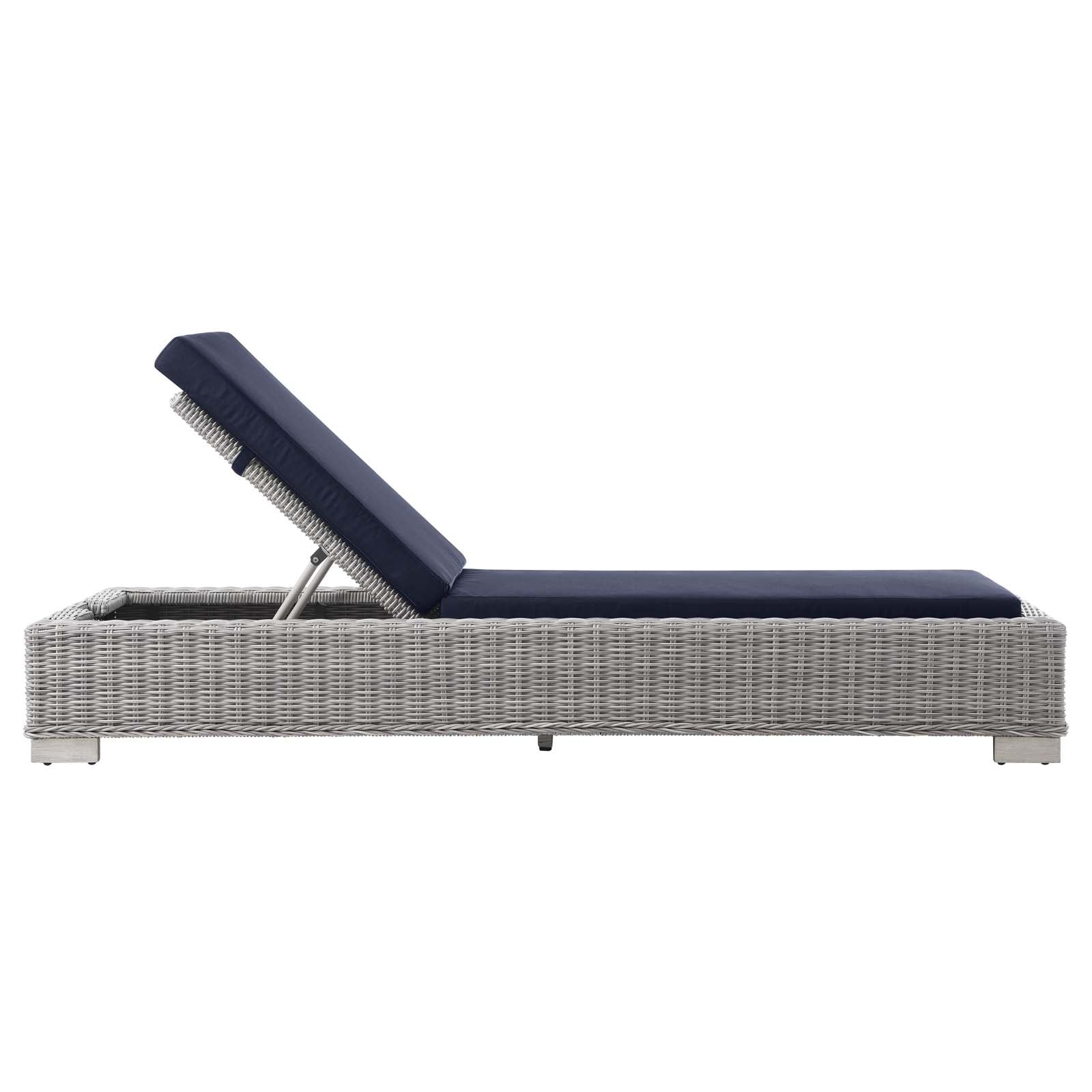 Modway Outdoor Loungers - Conway Outdoor Patio Wicker Rattan Chaise Lounge Light Gray Navy