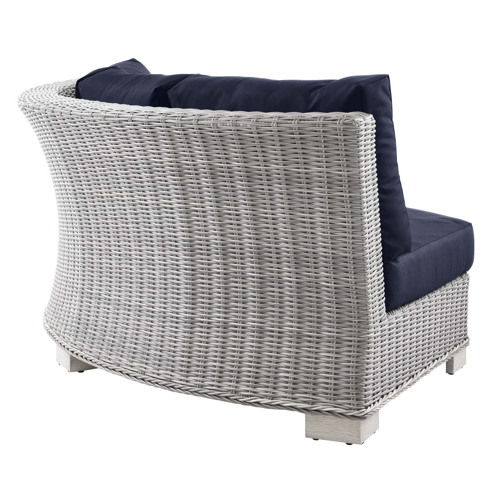 Modway Outdoor Chairs - Conway Outdoor Patio Wicker Rattan Round Corner Chair Light Gray Navy