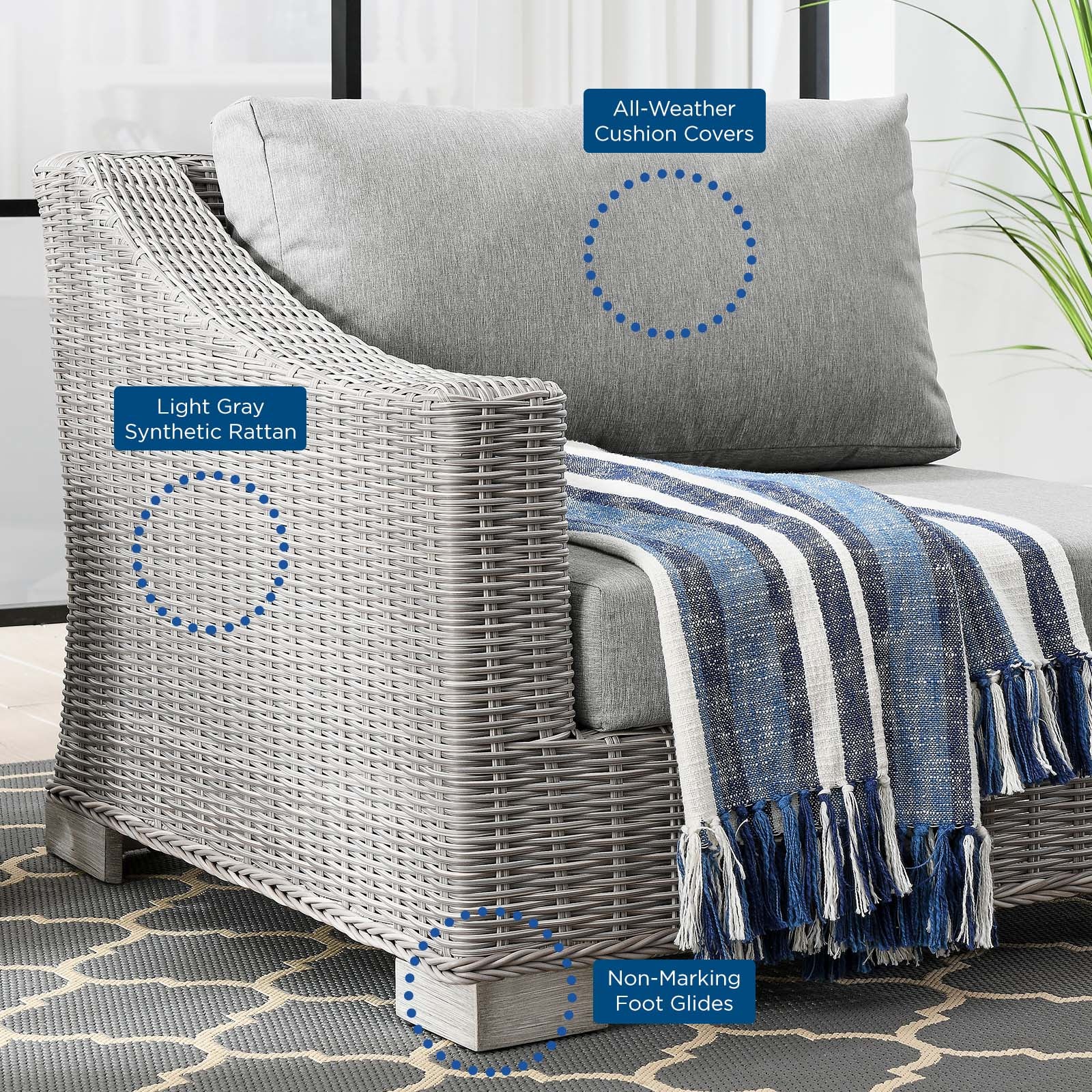 Modway Outdoor Chairs - Conway Outdoor Patio Wicker Rattan Left-Arm Chair Light Gray