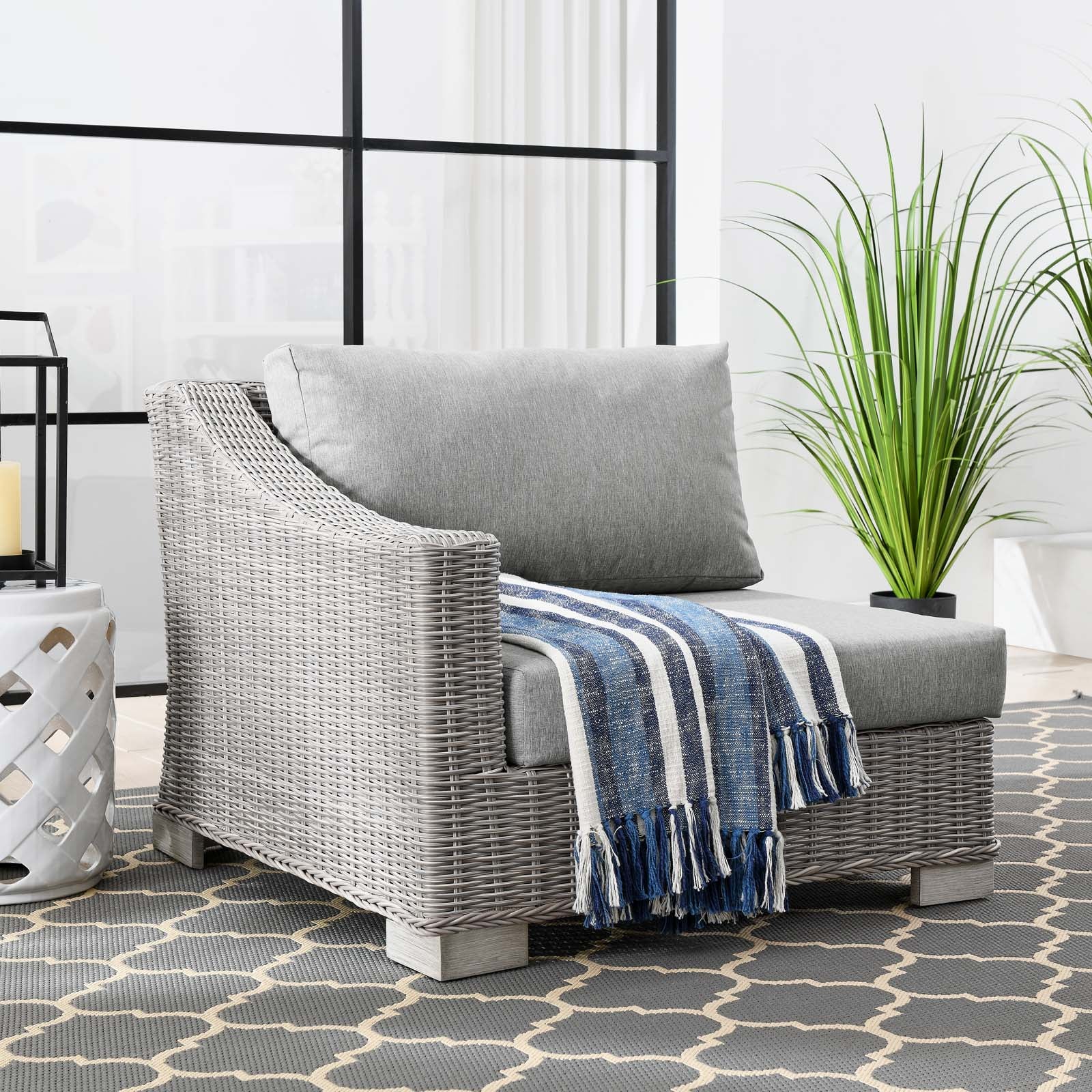 Modway Outdoor Chairs - Conway Outdoor Patio Wicker Rattan Left-Arm Chair Light Gray