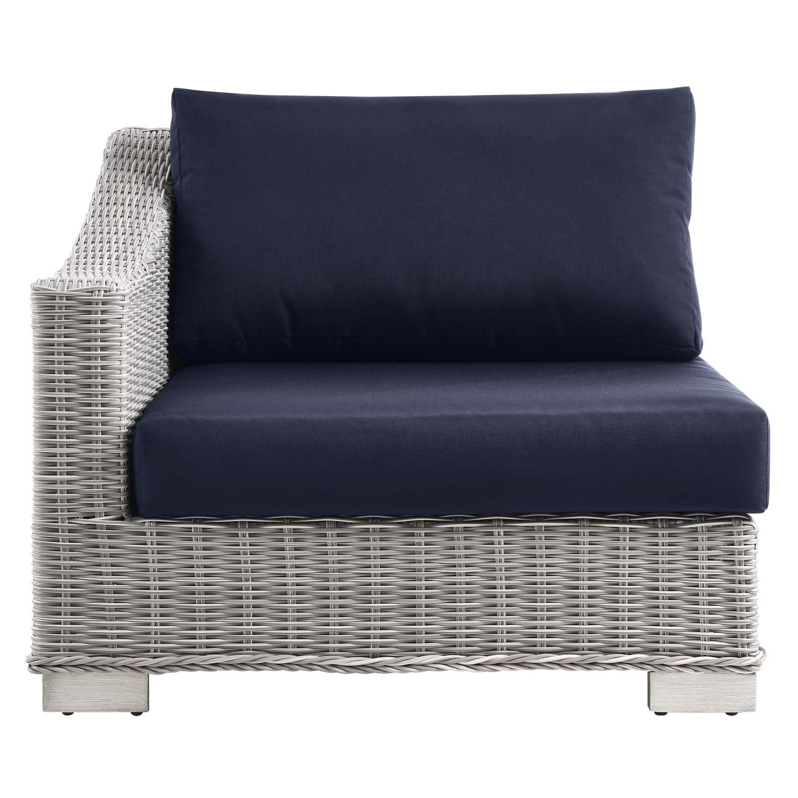 Modway Outdoor Chairs - Conway Outdoor Patio Wicker Rattan Left-Arm Chair Light Gray Navy