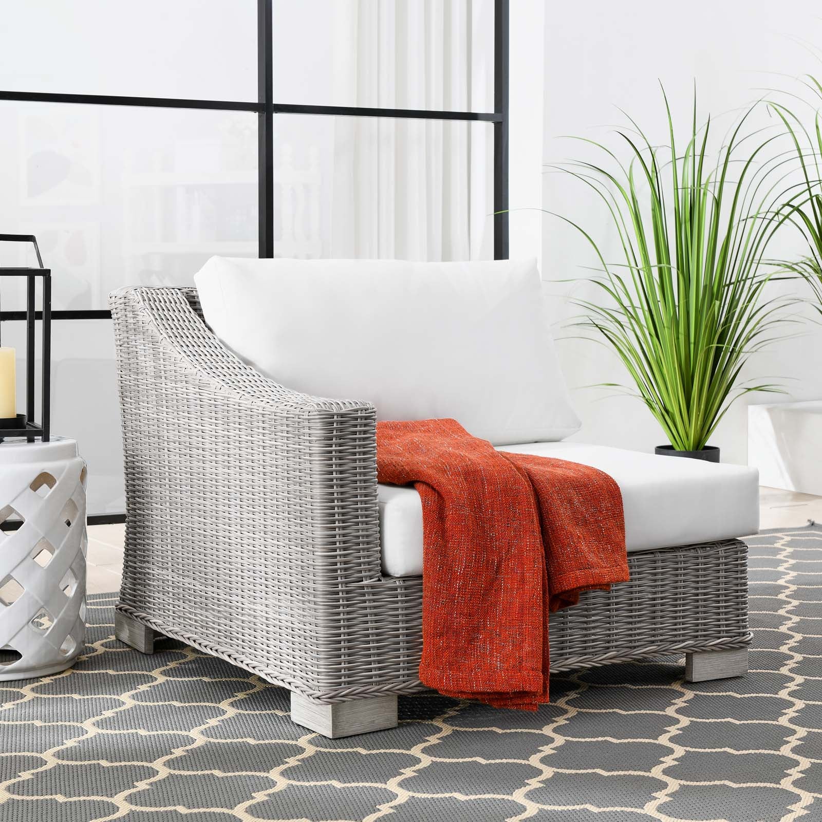 Modway Outdoor Chairs - Conway Outdoor Patio Wicker Rattan Left-Arm Chair Light Gray White