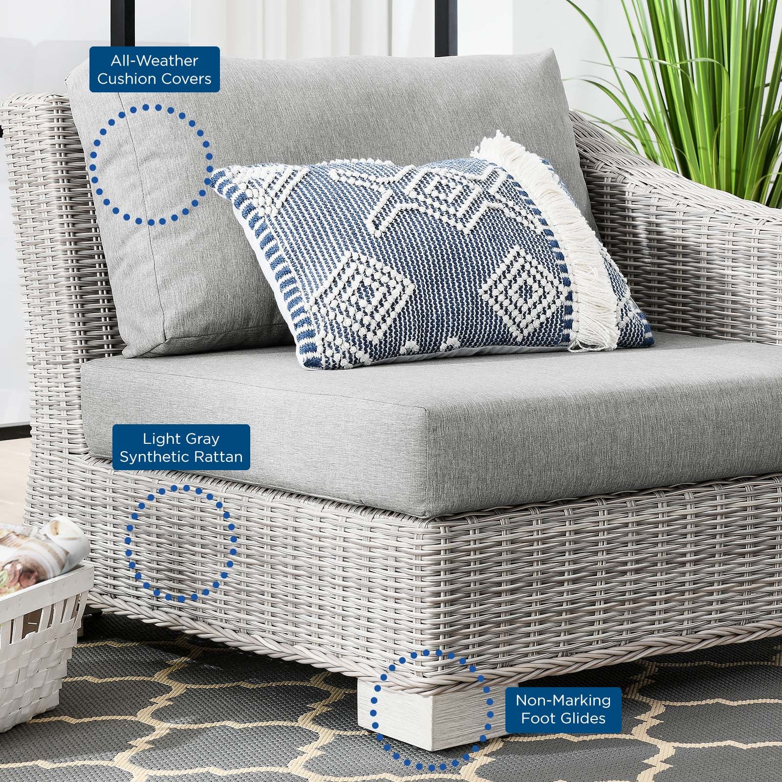 Modway Outdoor Chairs - Conway Outdoor Patio Wicker Rattan Right-Arm Chair Light Gray
